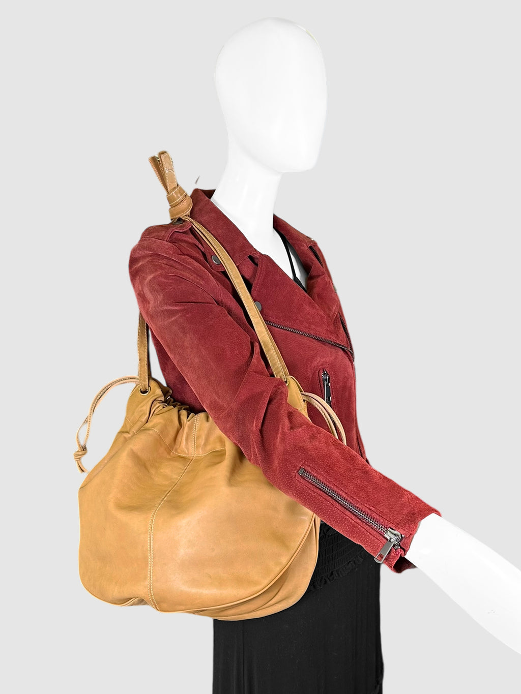 Leather Drawstring Hobo Bag
