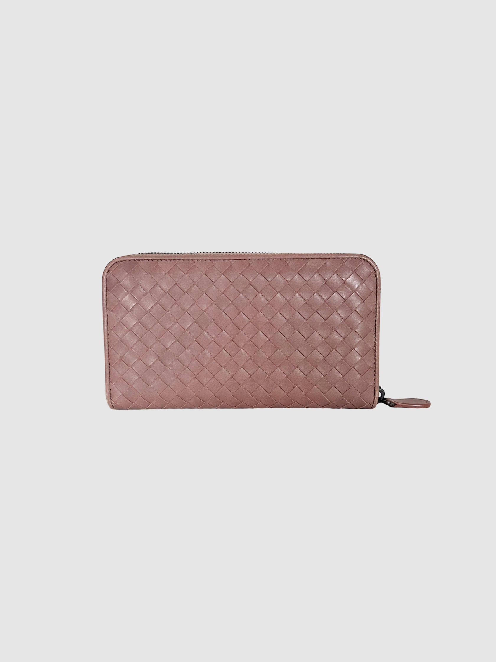 Bottega Veneta Pink Leather Nappa Intrecciato Zip Around Wallet Consignment Secondhand Designer Luxury Resale Toronto Trendy