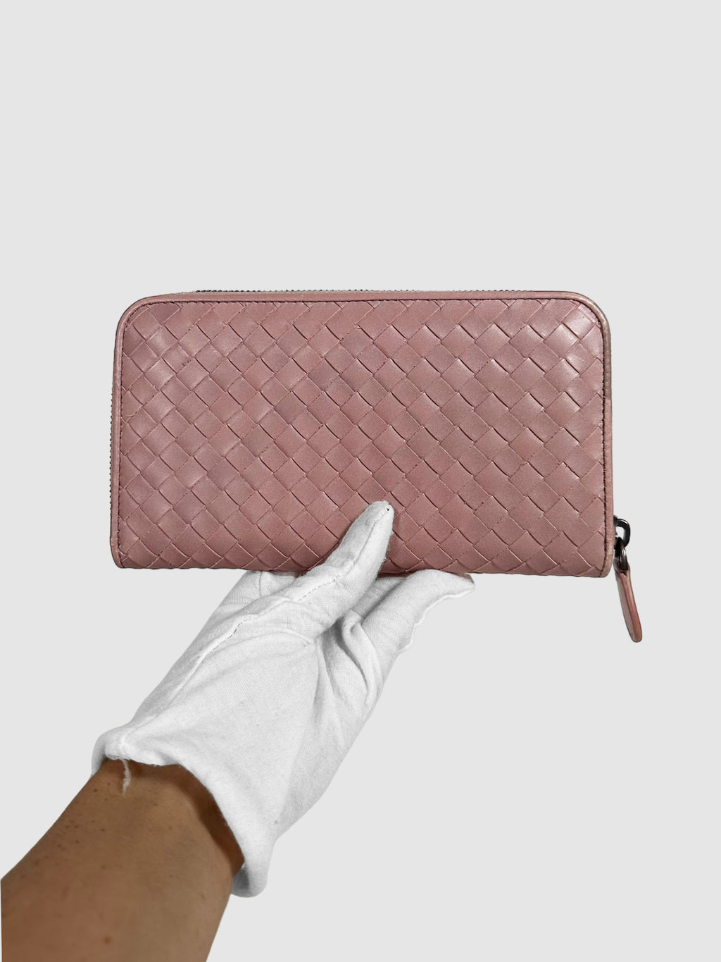 Bottega Veneta Pink Leather Nappa Intrecciato Zip Around Wallet Consignment Secondhand Designer Luxury Resale Toronto Trendy