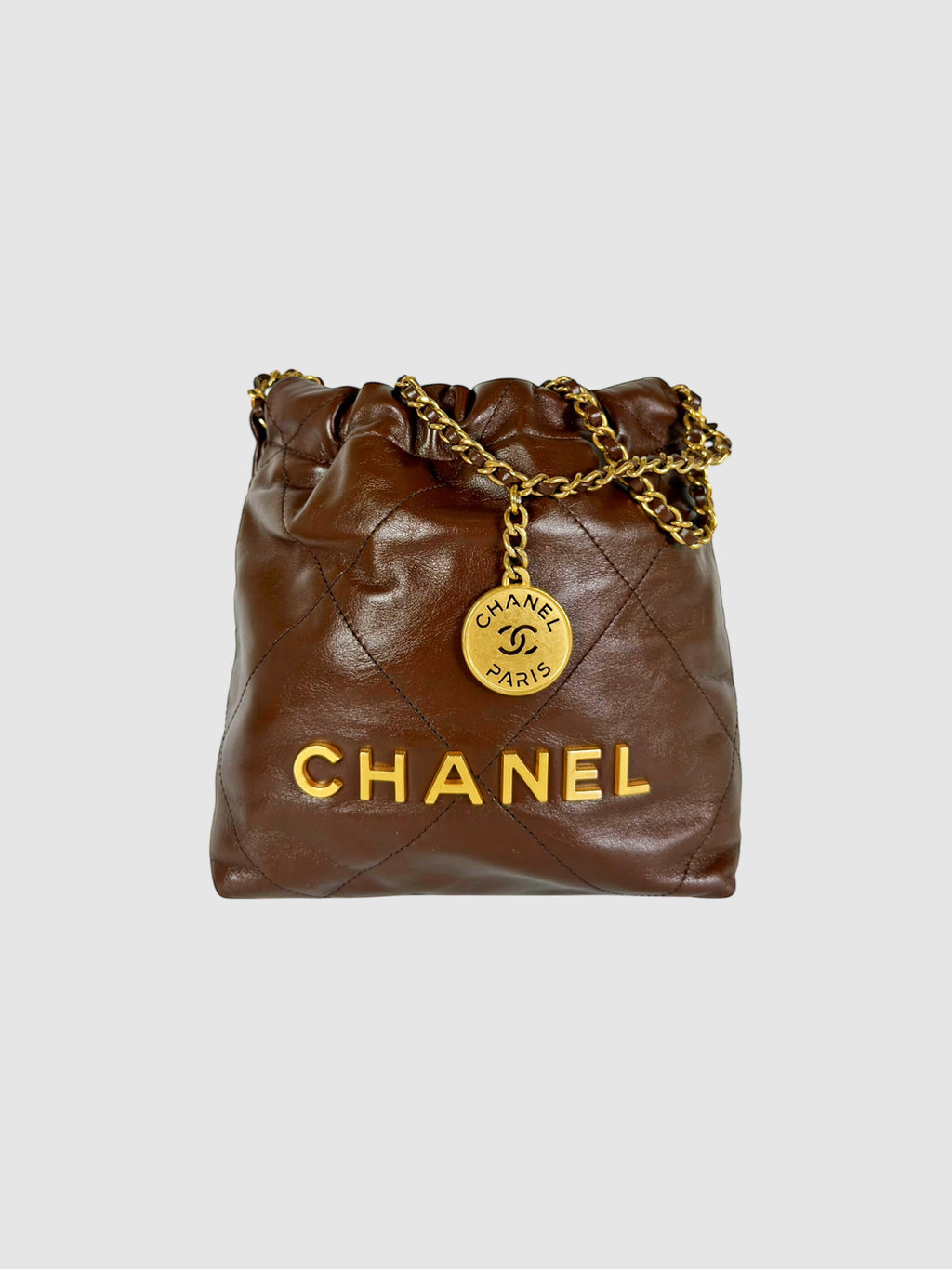 Chanel Brown Leather Mini Chanel 22 Crossbody Bag luxury designer resale consignment secondhand toronto canada