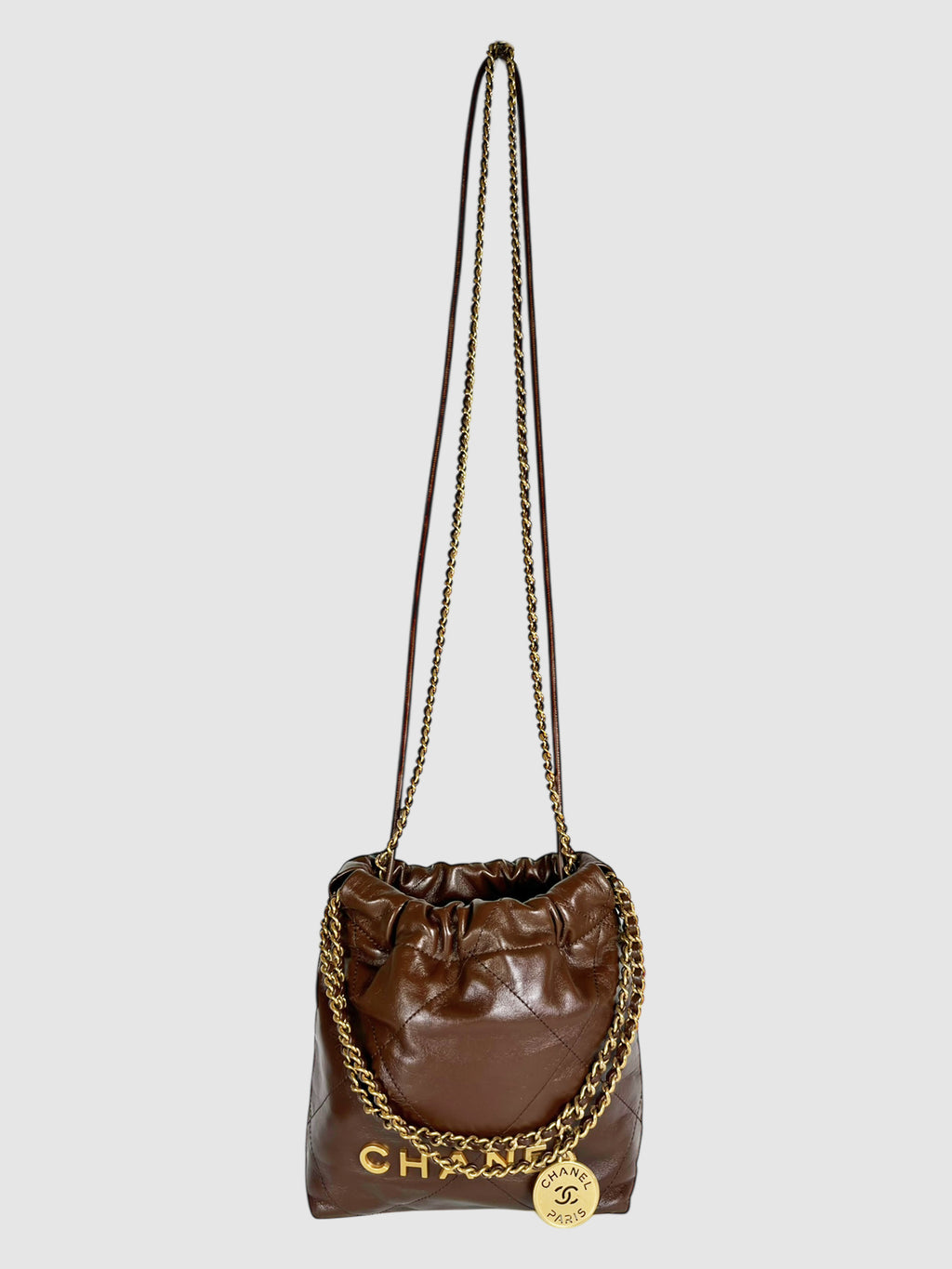 Chanel Brown Leather Mini Chanel 22 Crossbody Bag luxury designer resale consignment secondhand toronto canada
