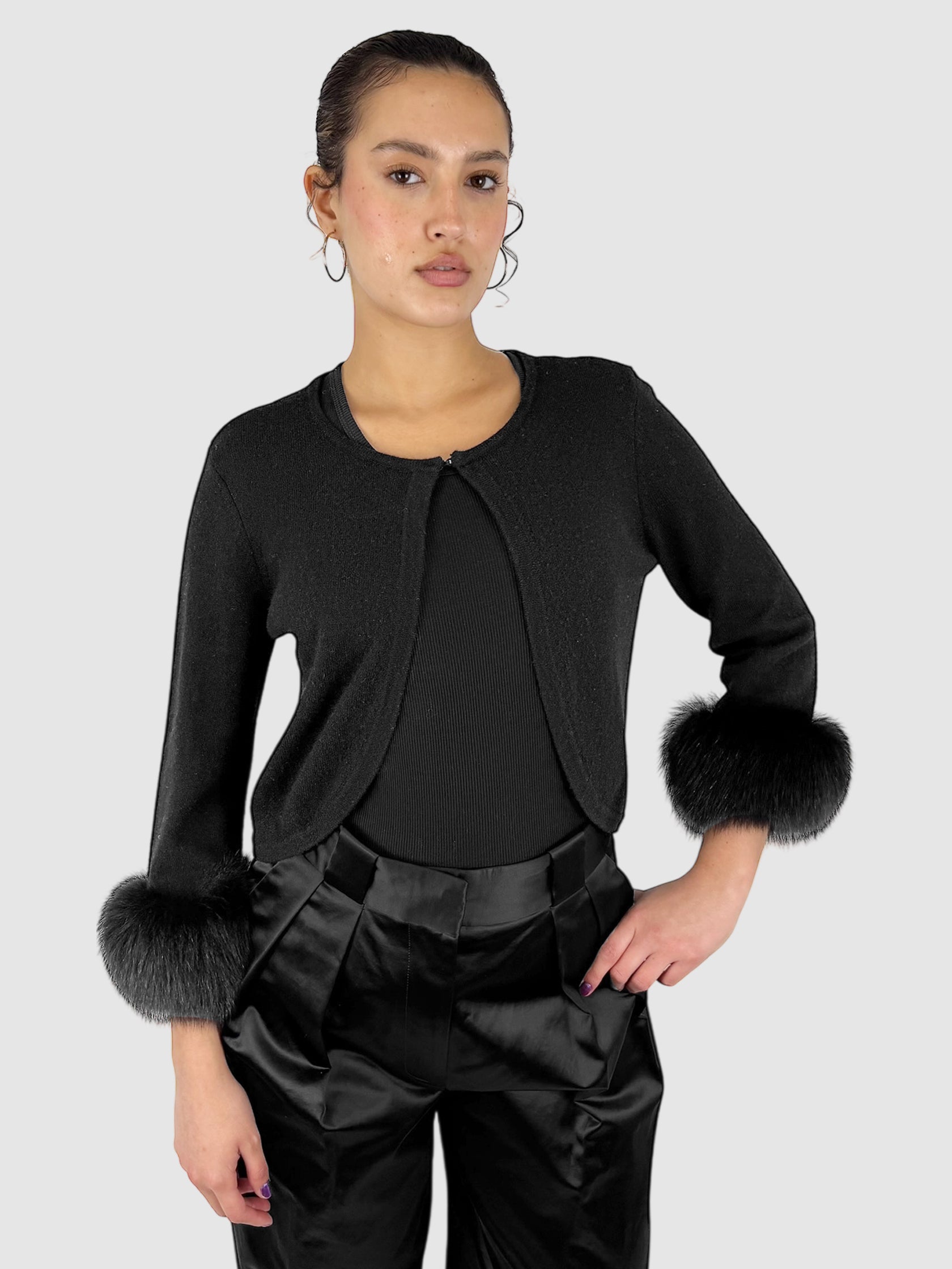 Cashmere Fur Trim Cardigan