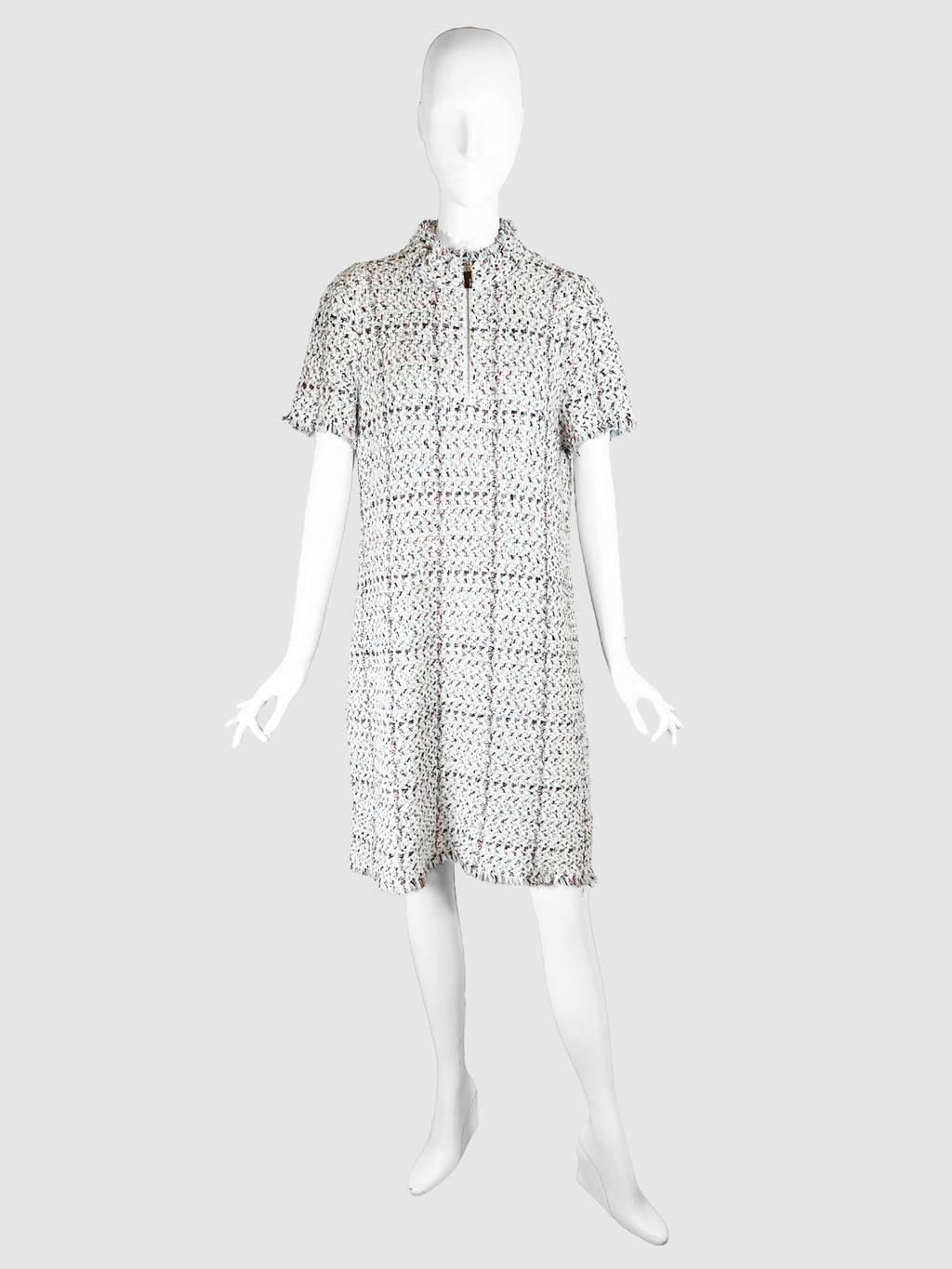 Tweed Quarter Zip Midi Dress - Size 3