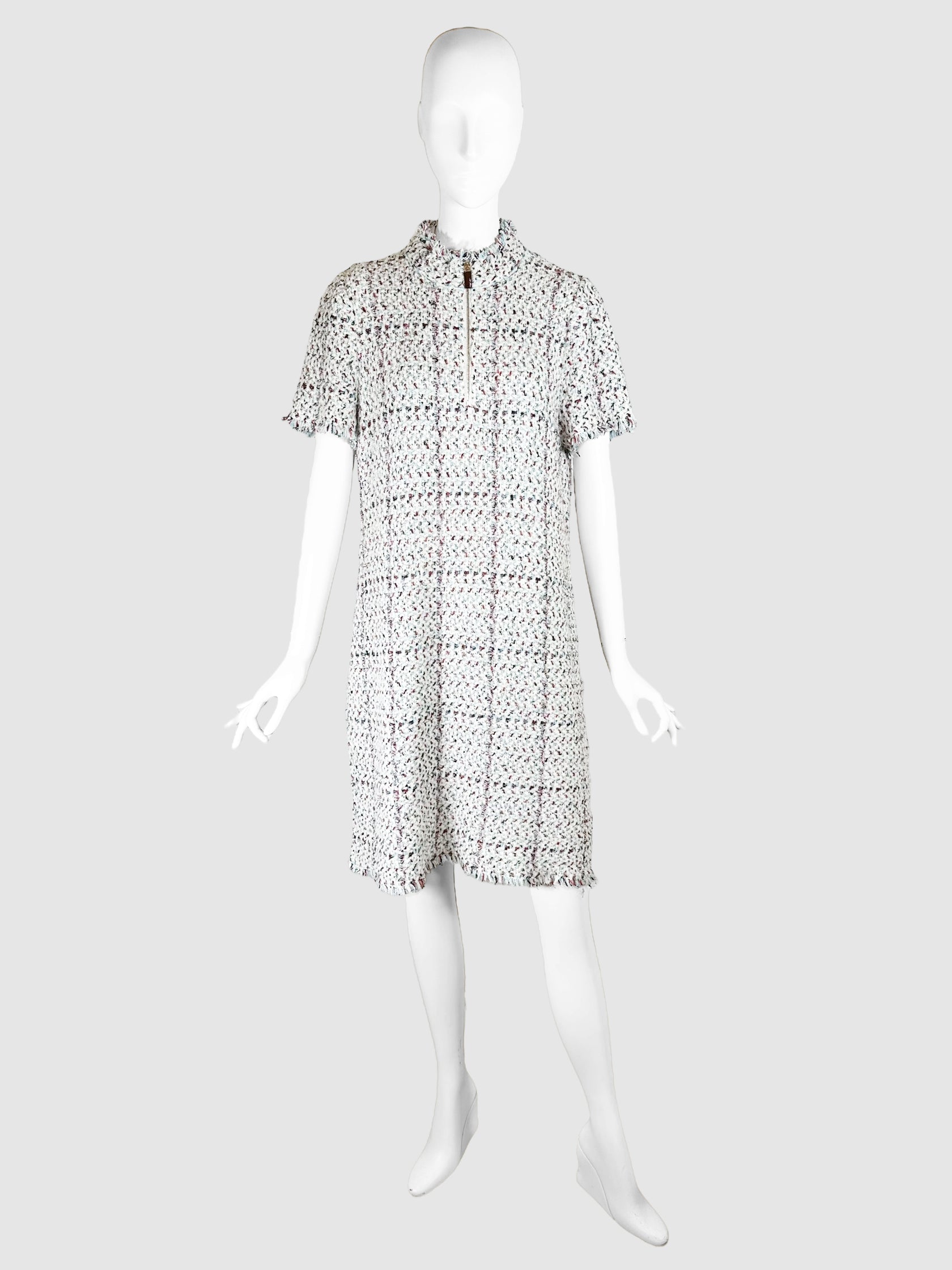 Tweed Quarter Zip Midi Dress - Size 3