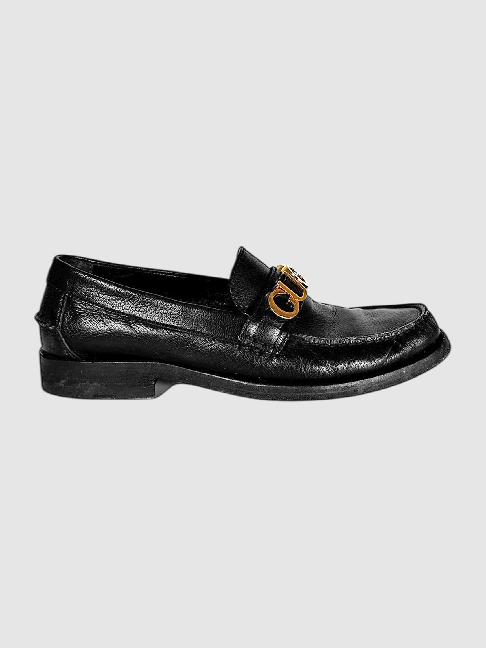 Gucci Black Leather Logo Plaque Cara Loafers - Size 37 luxury designer resale consignment secondhand toronto