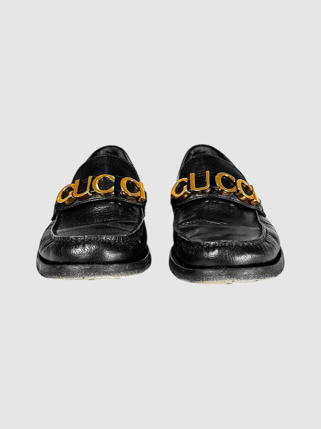 Gucci Black Leather Logo Plaque Cara Loafers - Size 37 luxury designer resale consignment secondhand toronto