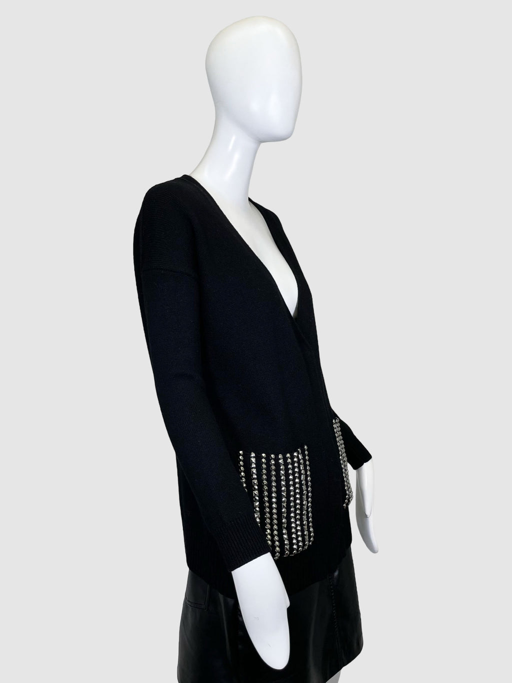 Maje Wool Cardigan with Studded Pockets - Size 1