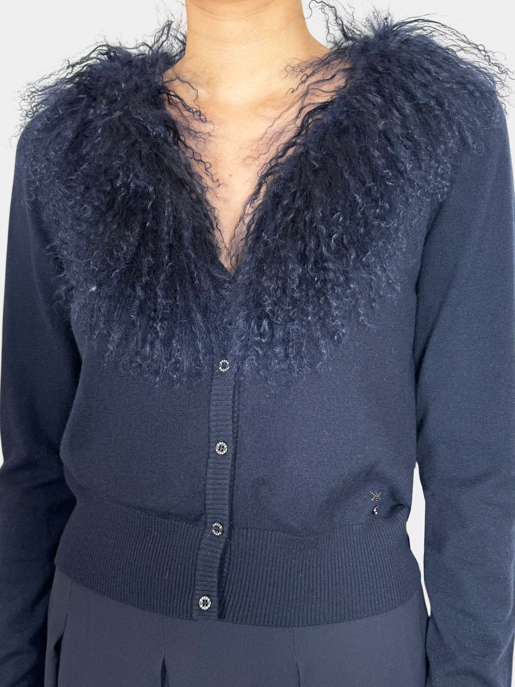 Fur Collar Button-Up Cardigan - Size XL