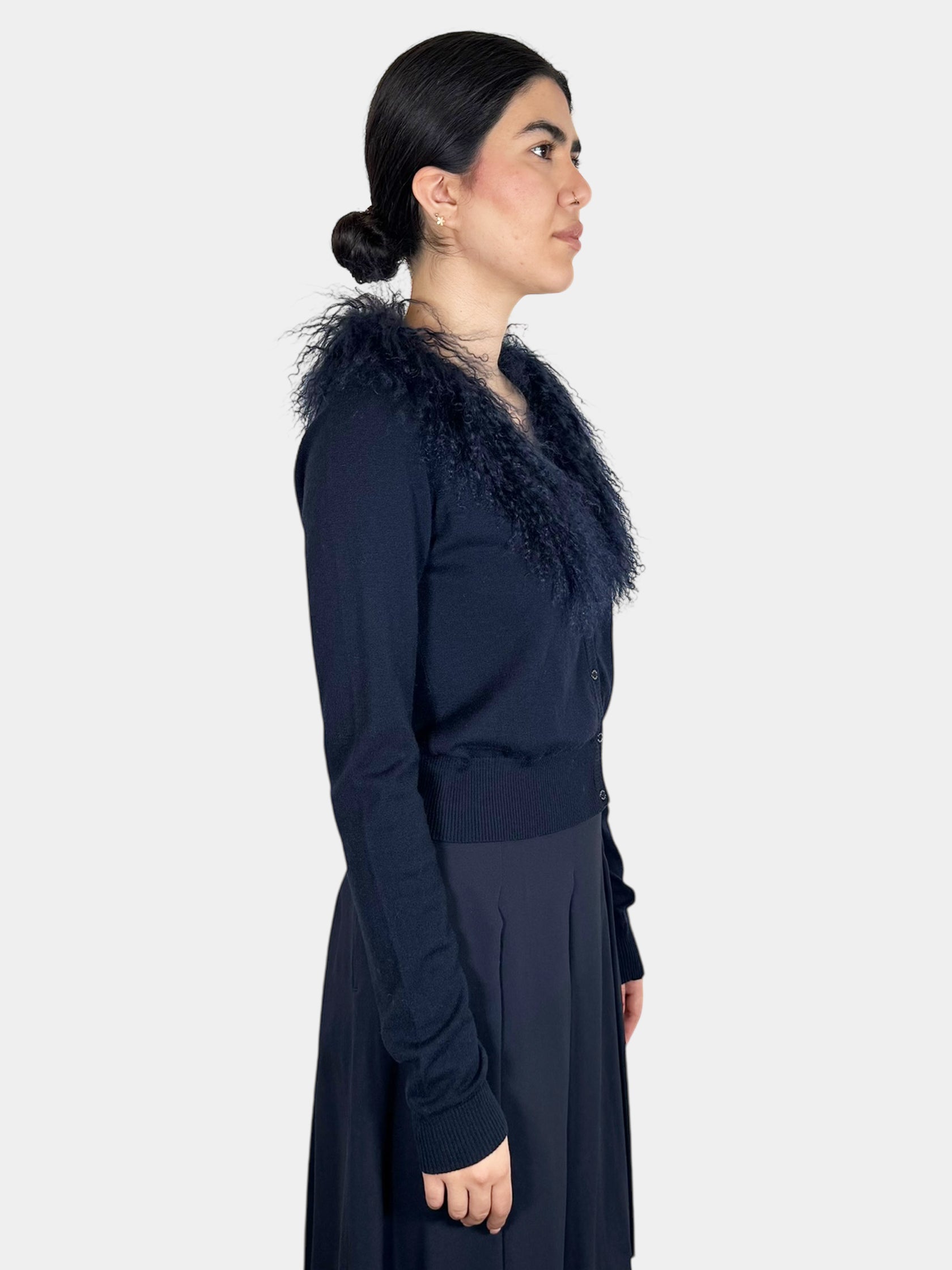 Fur Collar Button-Up Cardigan - Size XL