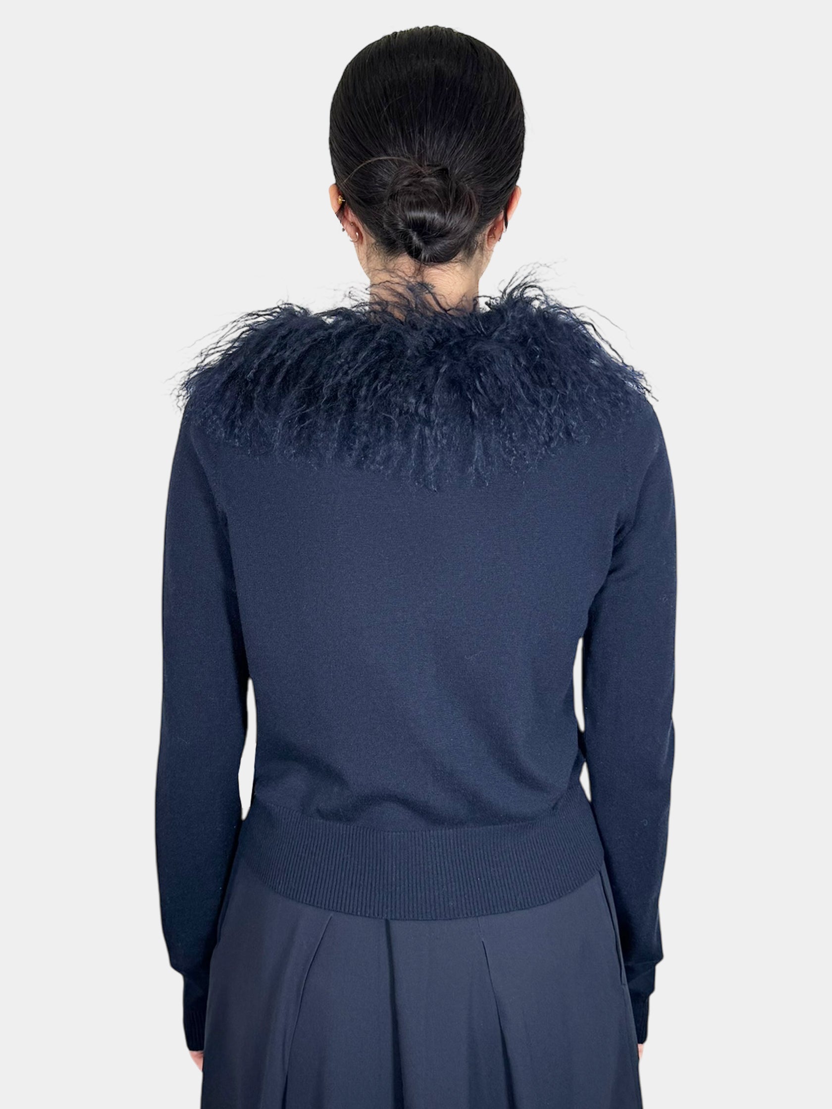 Fur Collar Button-Up Cardigan - Size XL