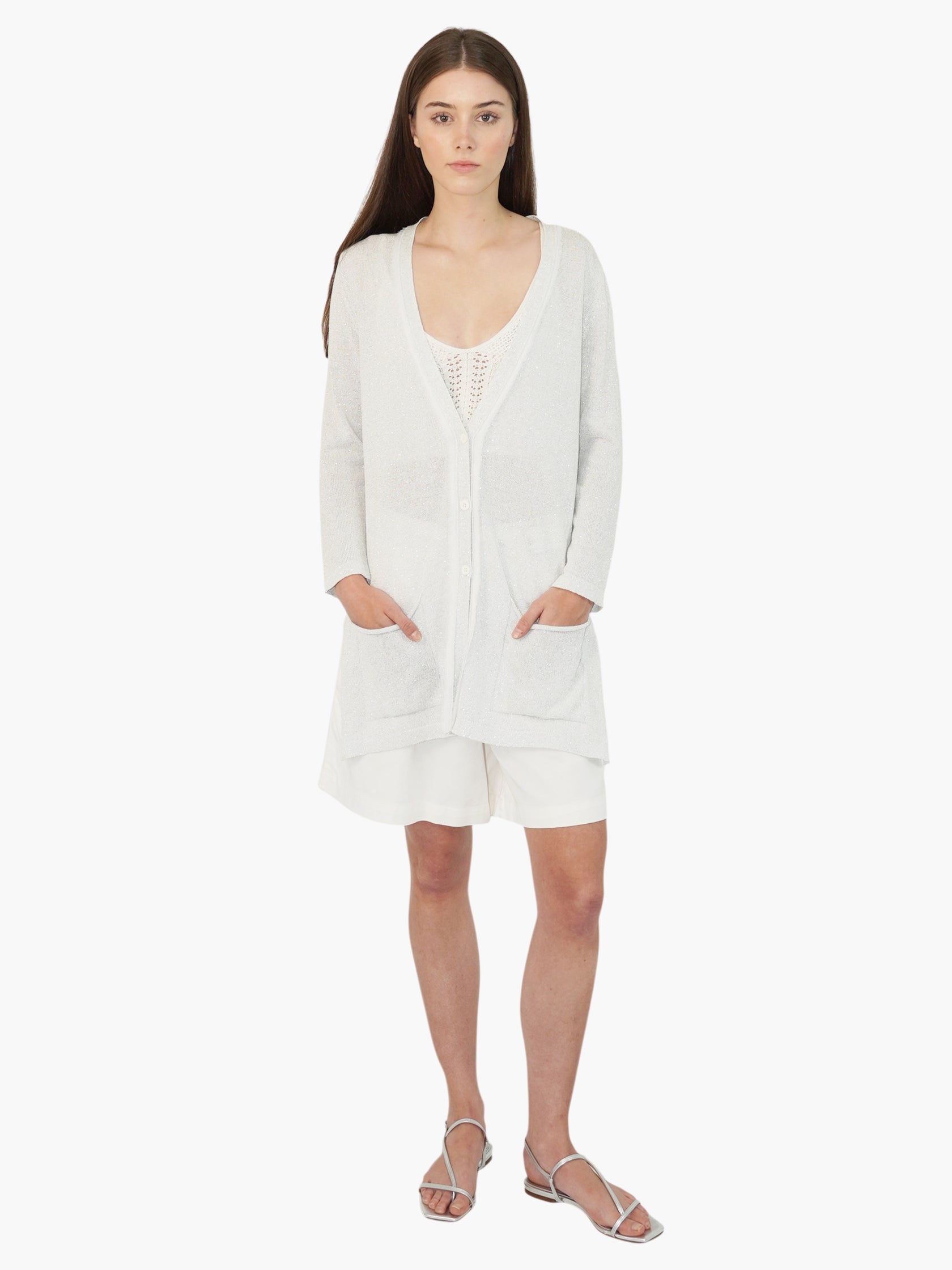 Shimmery Button-Up Cardigan
