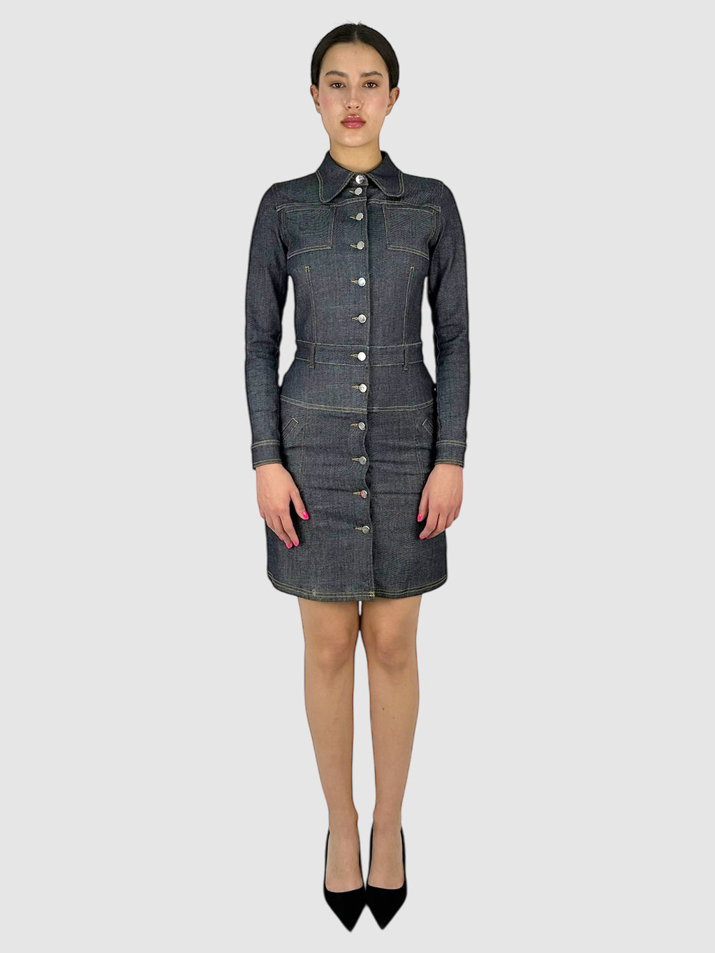 Denim Button-Up Dress - Size 38