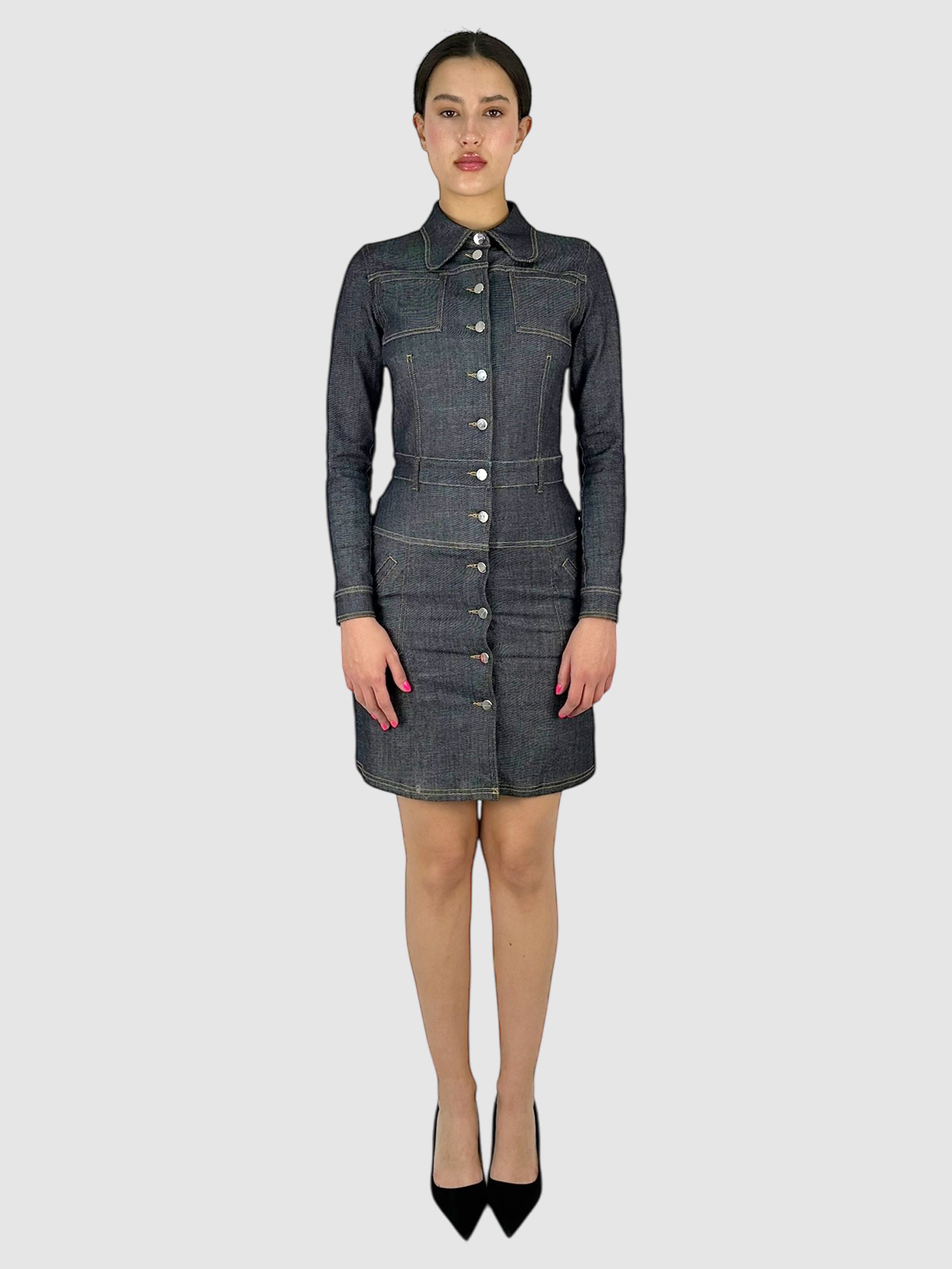 Denim Button-Up Dress - Size 38