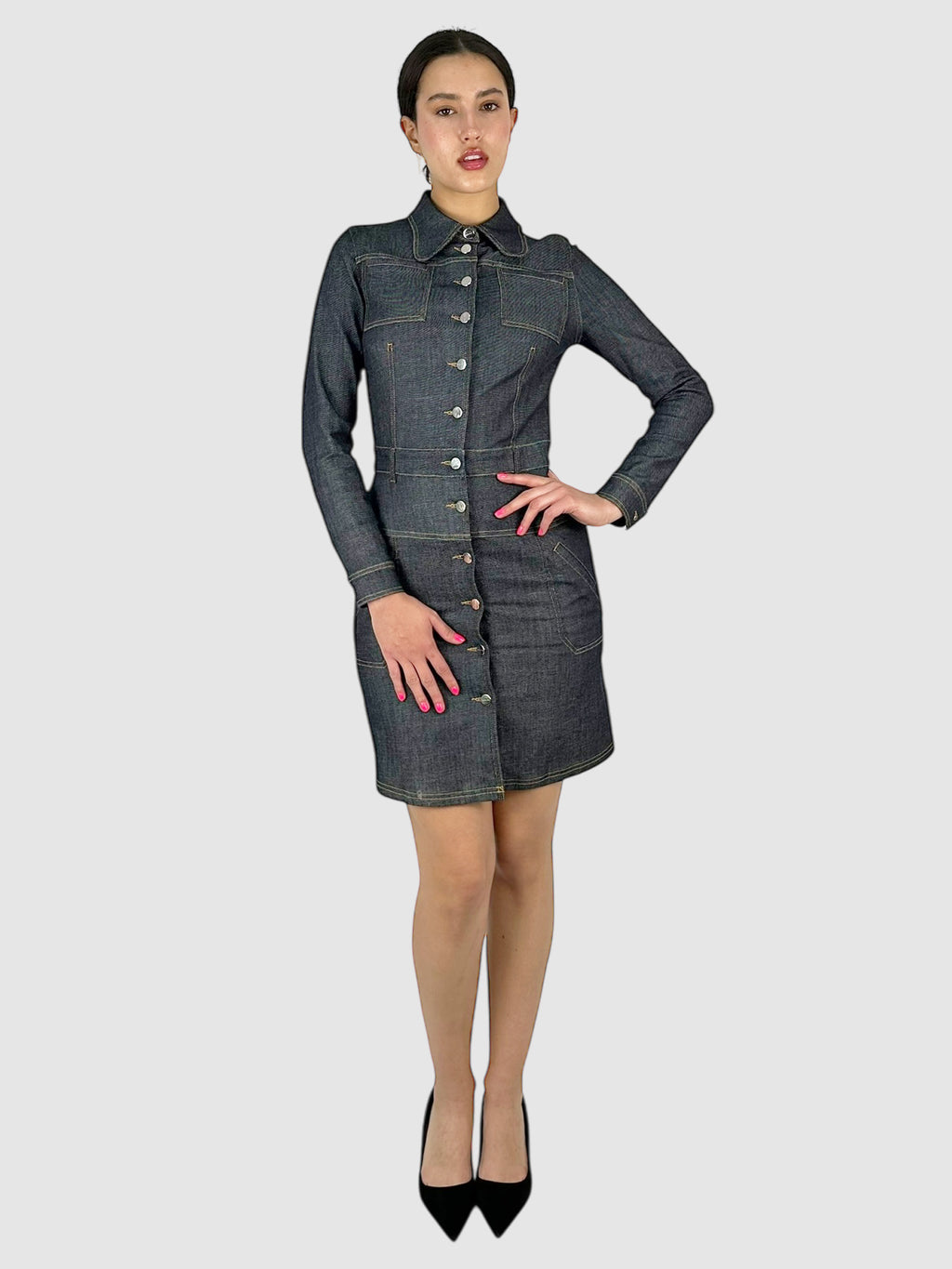 Denim Button-Up Dress - Size 38