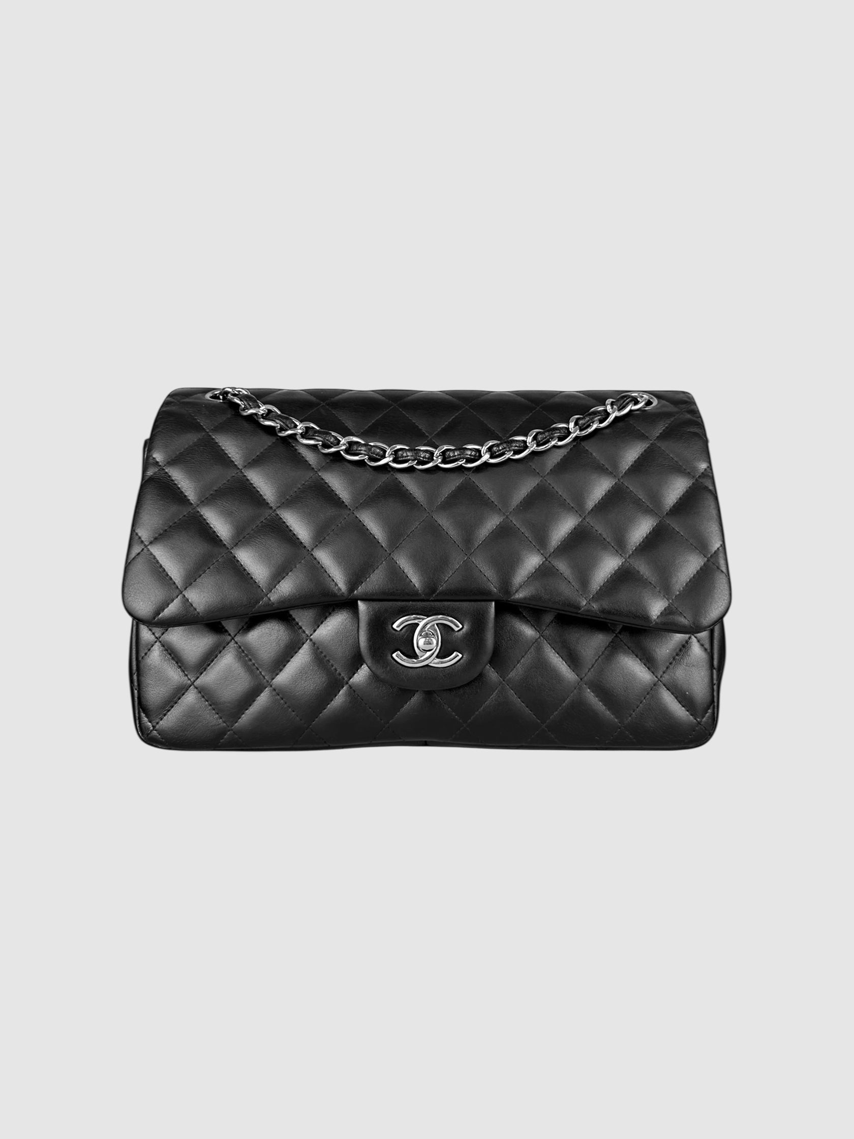 Chanel Black Flap Quilted Lambskin Leather Jumbo Classic Double Flap Bag luxury designer resale consignment toronto canada secondhand