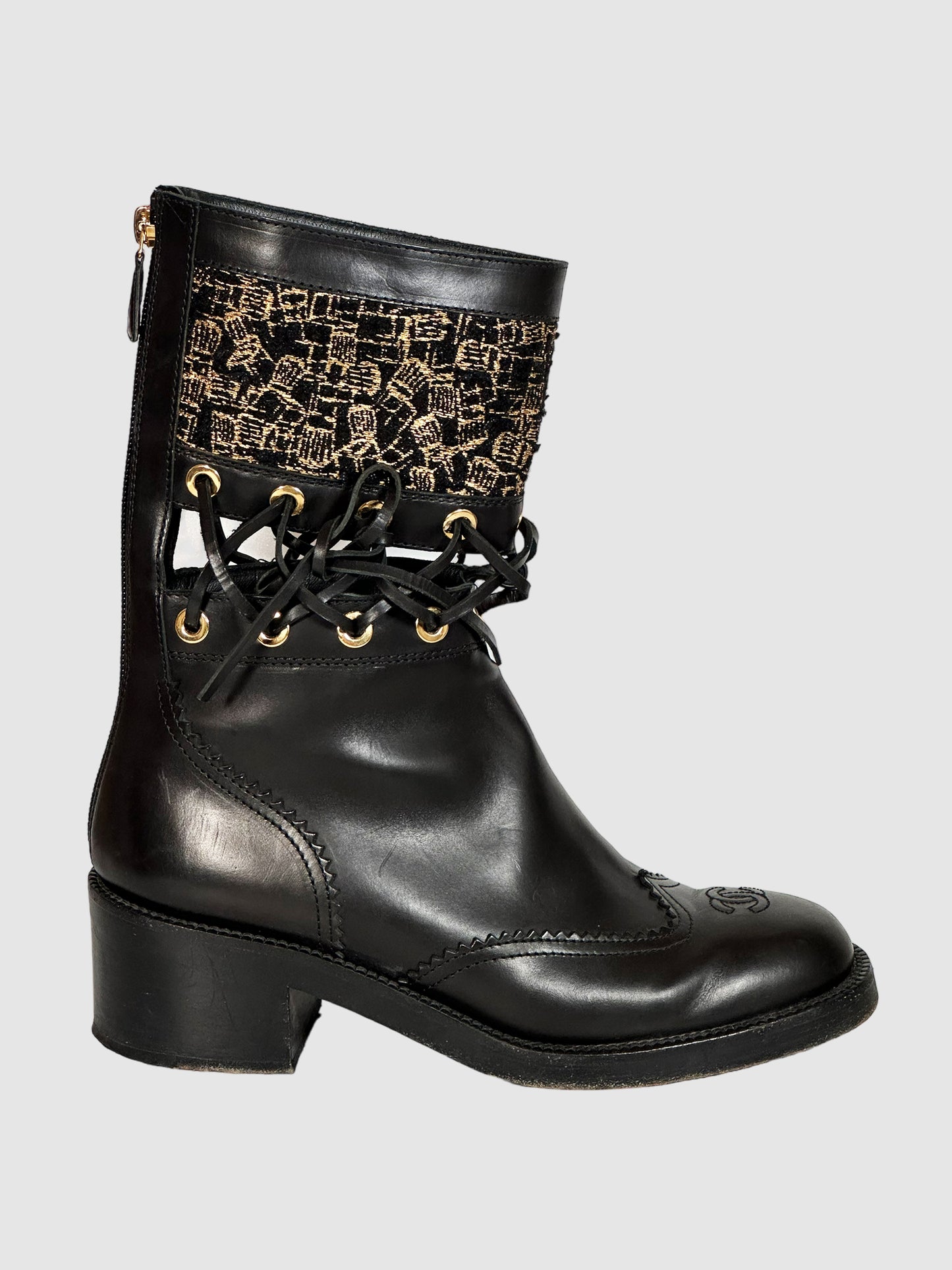 Chanel Interlocking CC Logo Combat Boots - Size 40