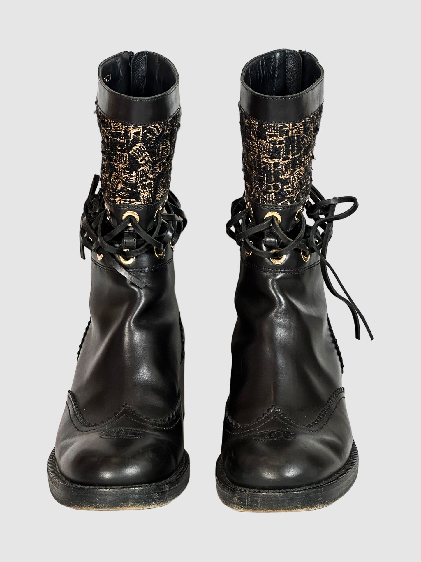 Chanel Interlocking CC Logo Combat Boots - Size 40