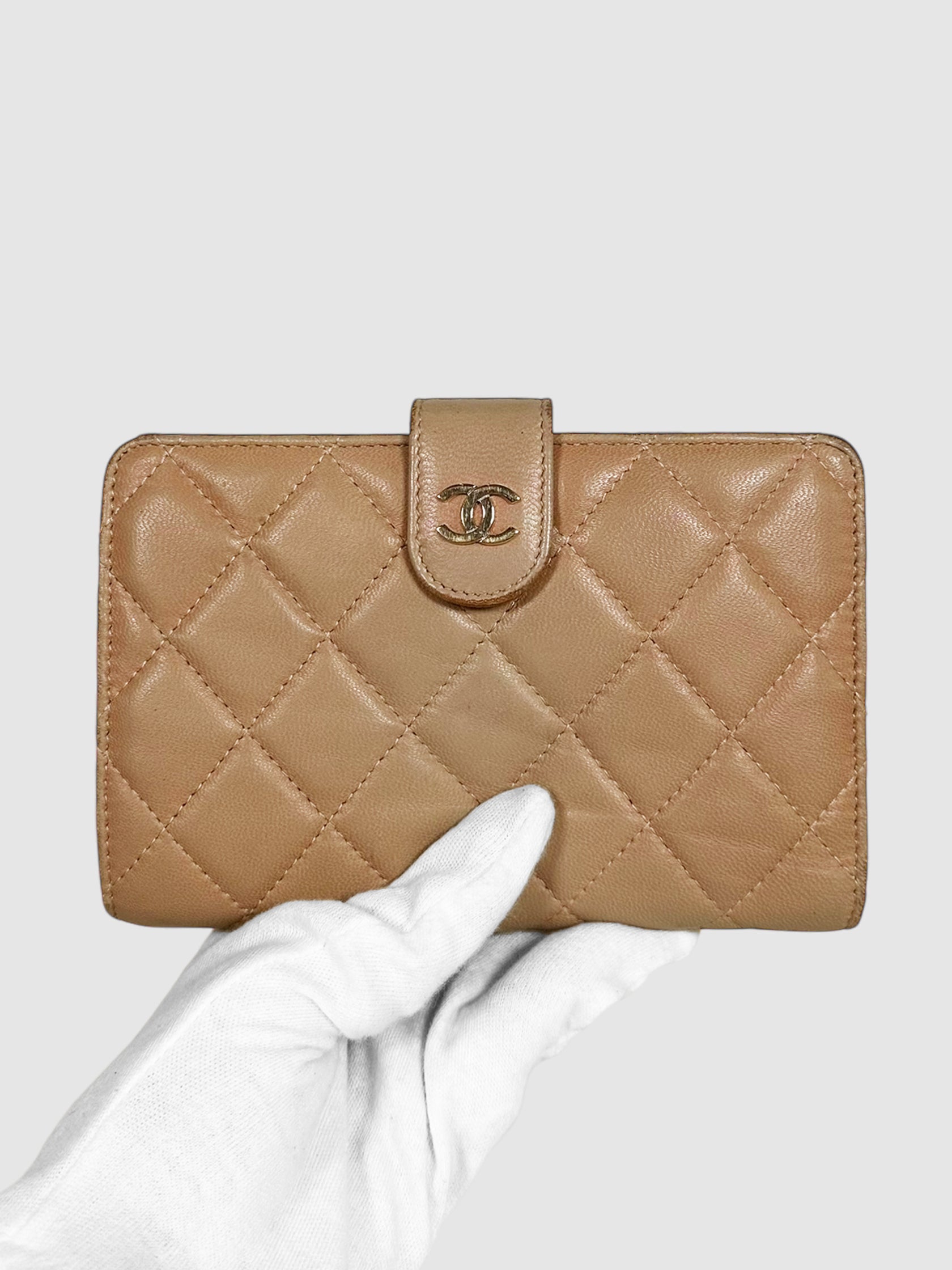 Chanel Beige Quilted Leather CC Bifold Wallet Luxury Designer Resale Toronto Secondhand