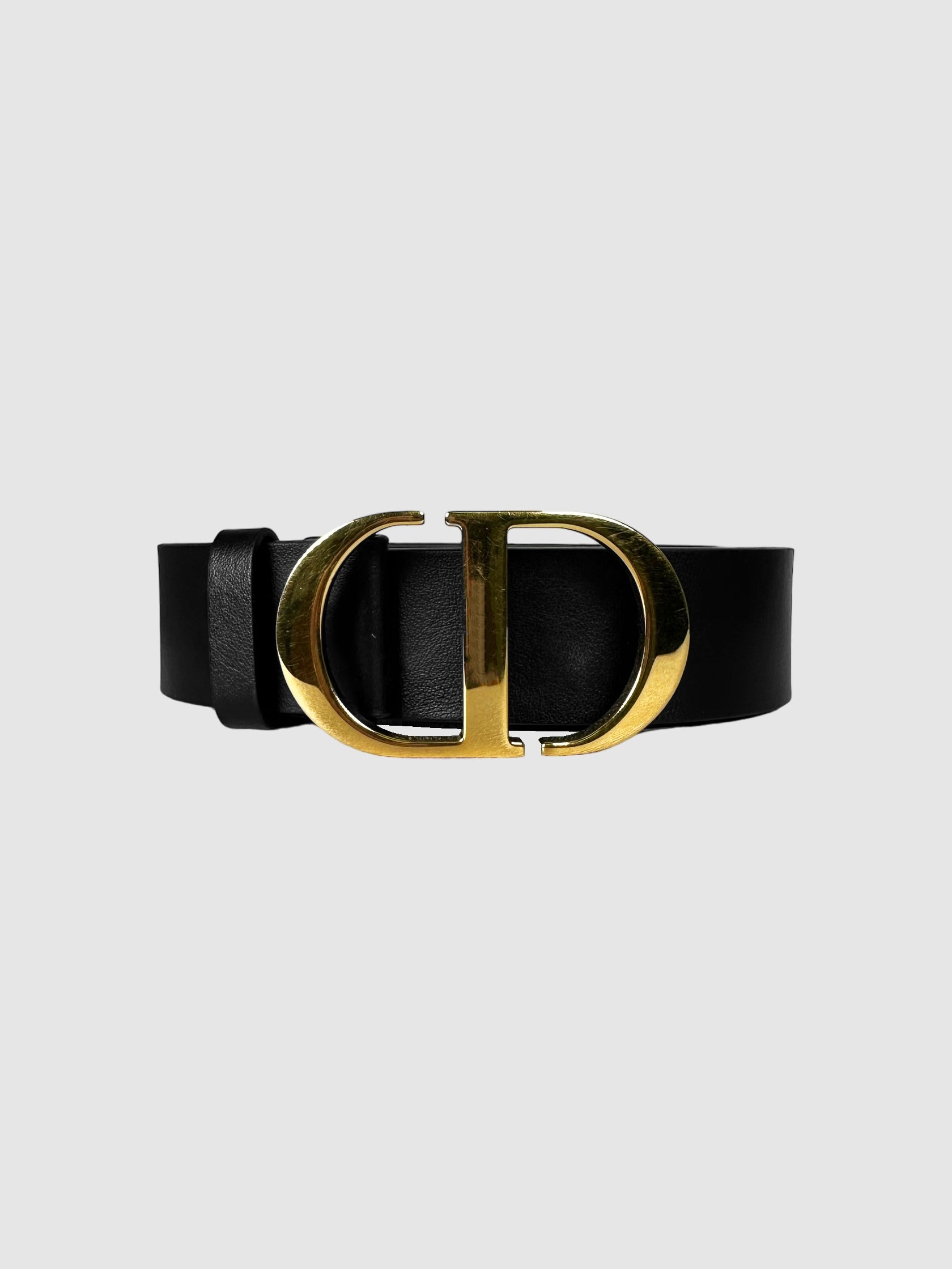 Christian Dior Black Calfskin Leather & Montaigne CD Logo Belt Consignment Secondhand Designer Luxury Resale Toronto Trendy