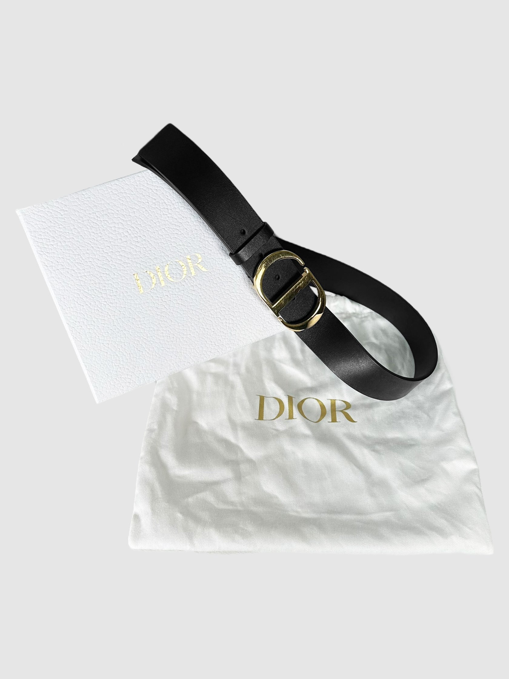 Christian Dior Black Calfskin Leather & Montaigne CD Logo Belt Consignment Secondhand Designer Luxury Resale Toronto Trendy