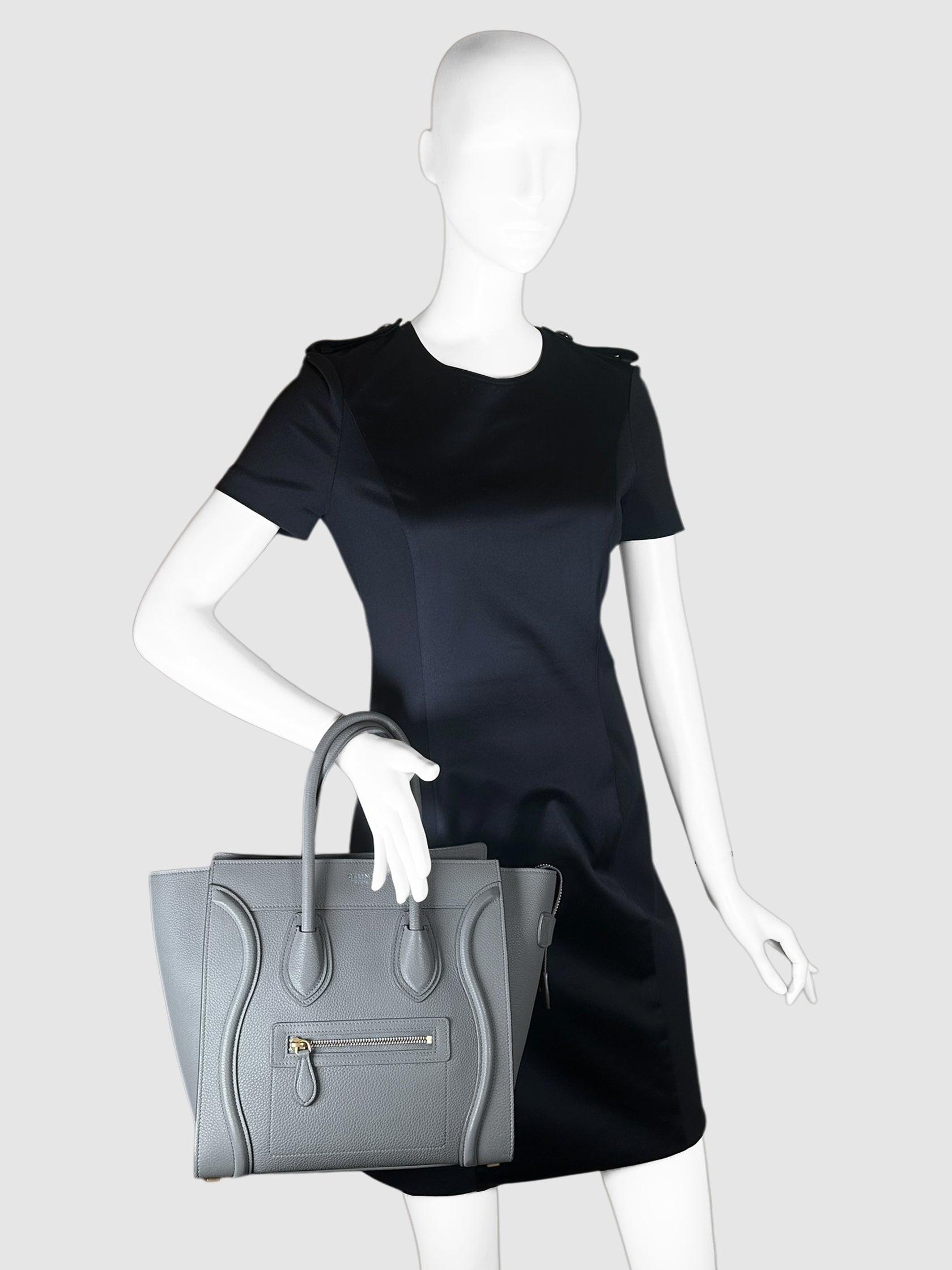 Celine Grey Drummed Calfskin Leather Micro Luggage Tote Bag Luxury Designer Resale Consignment Toronto