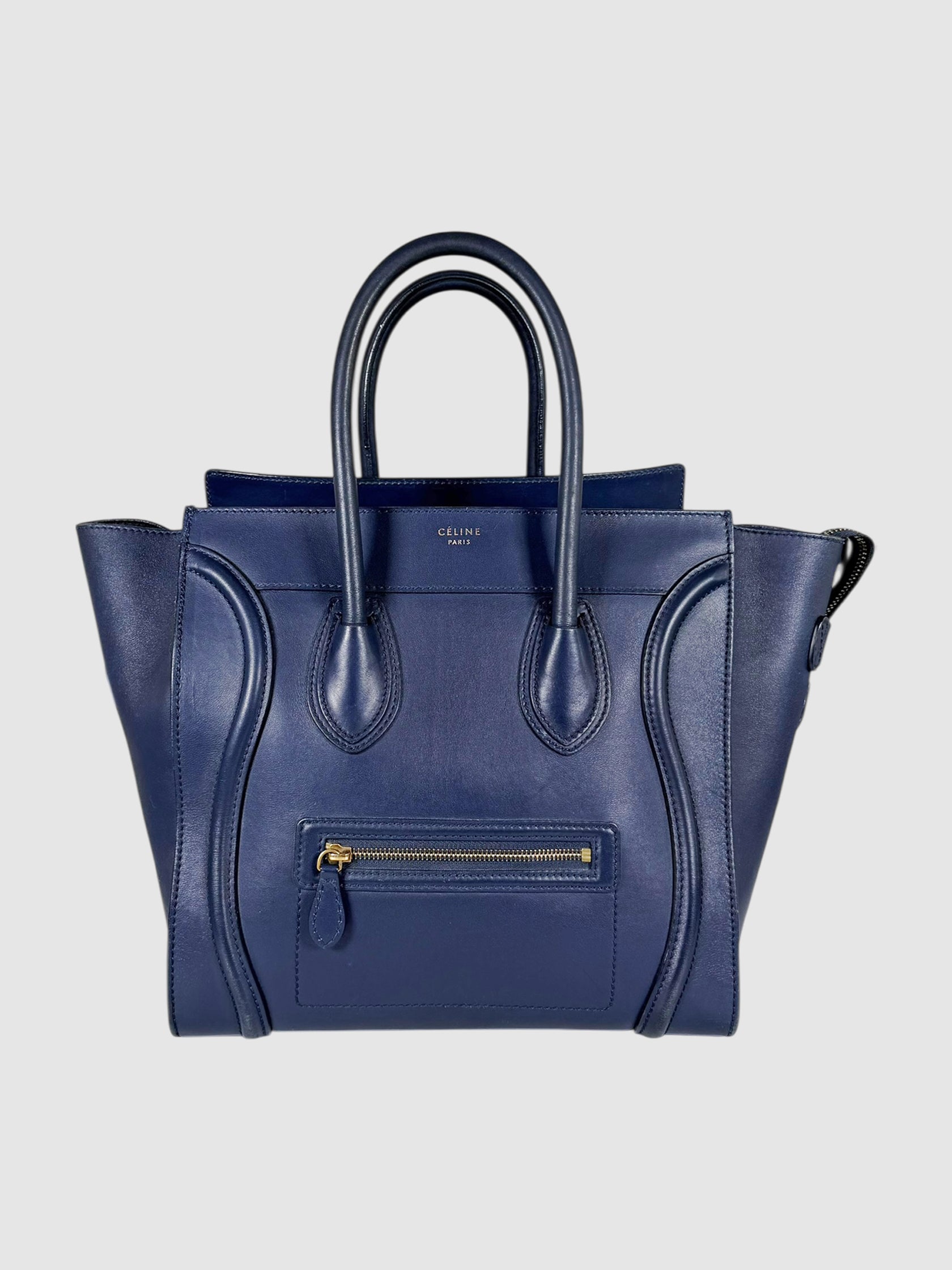 Celine Navy Blue Leather Mini Luggage Tote Bag luxury designer resale secondhand consignment toronto canada 
