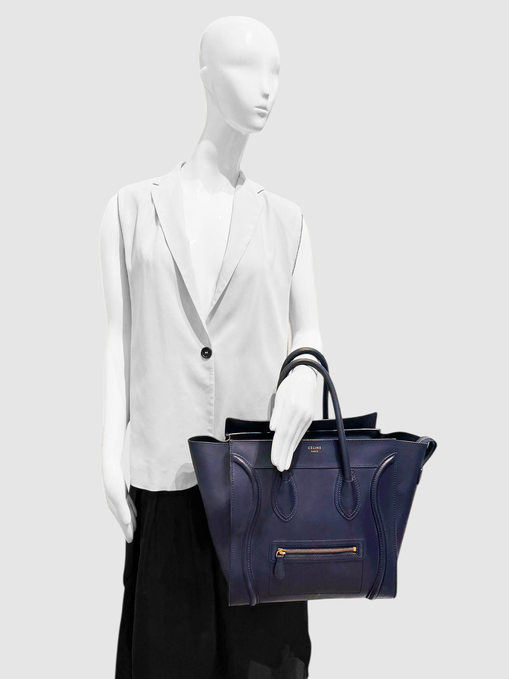 Celine Navy Blue Leather Mini Luggage Tote Bag luxury designer resale secondhand consignment toronto canada 