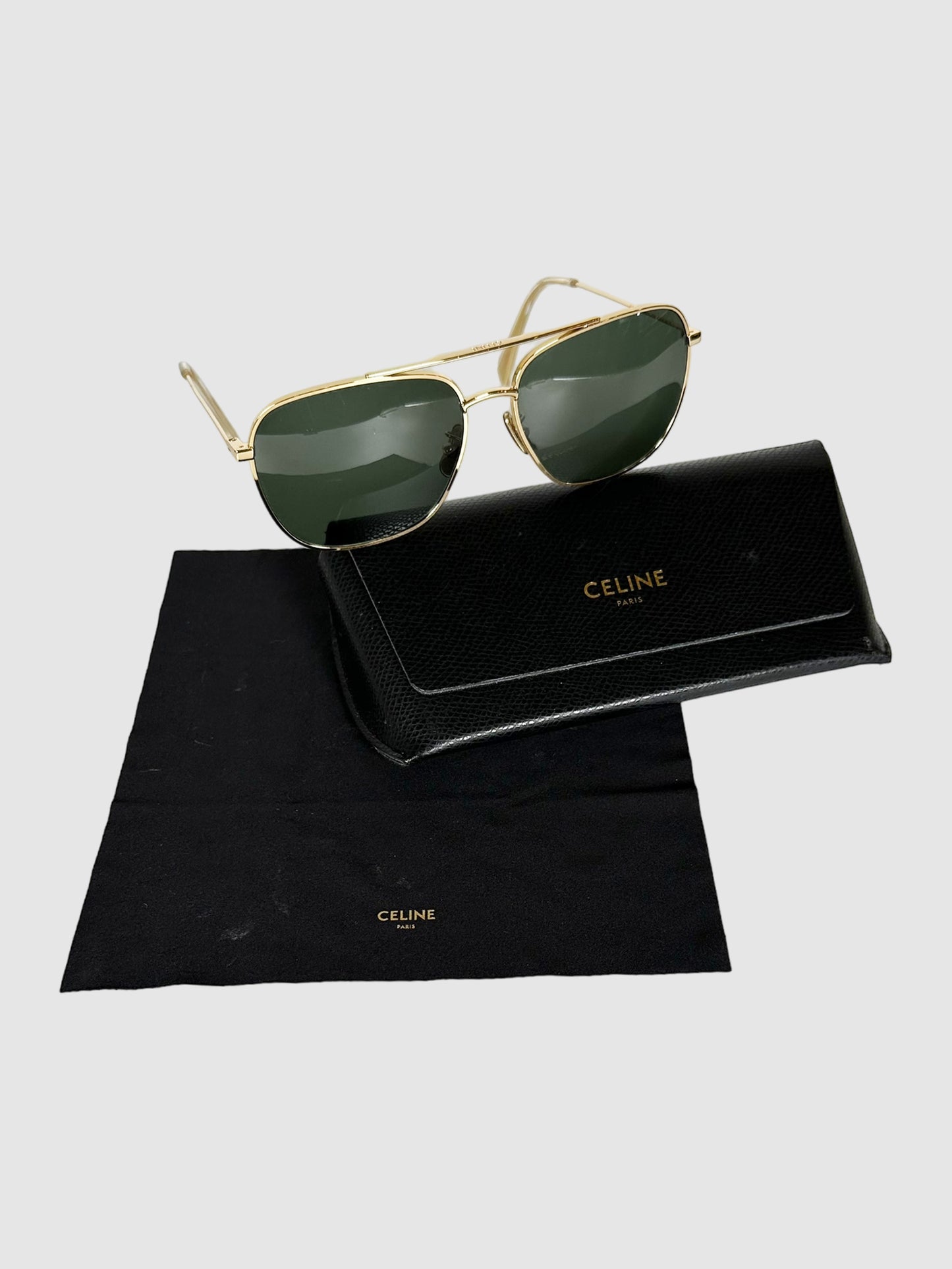 Celine Gold-Tone Tinted Aviator Sunglasses Consignment Secondhand Designer Luxury Resale Toronto Trendy