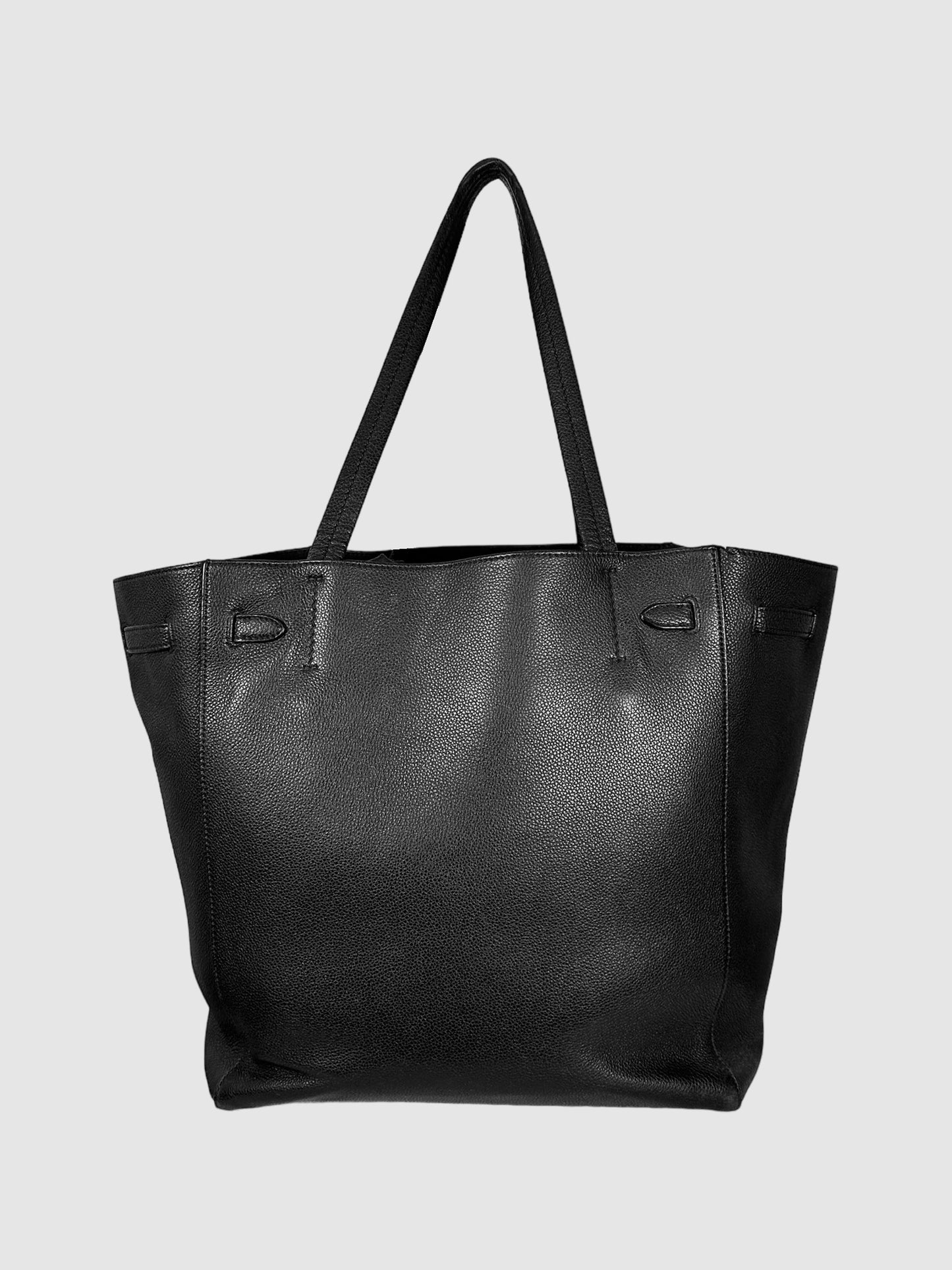 Celine Black Leather Belted Cabas Phantom Tote Consignment Secondhand Designer Luxury Resale Toronto Trendy