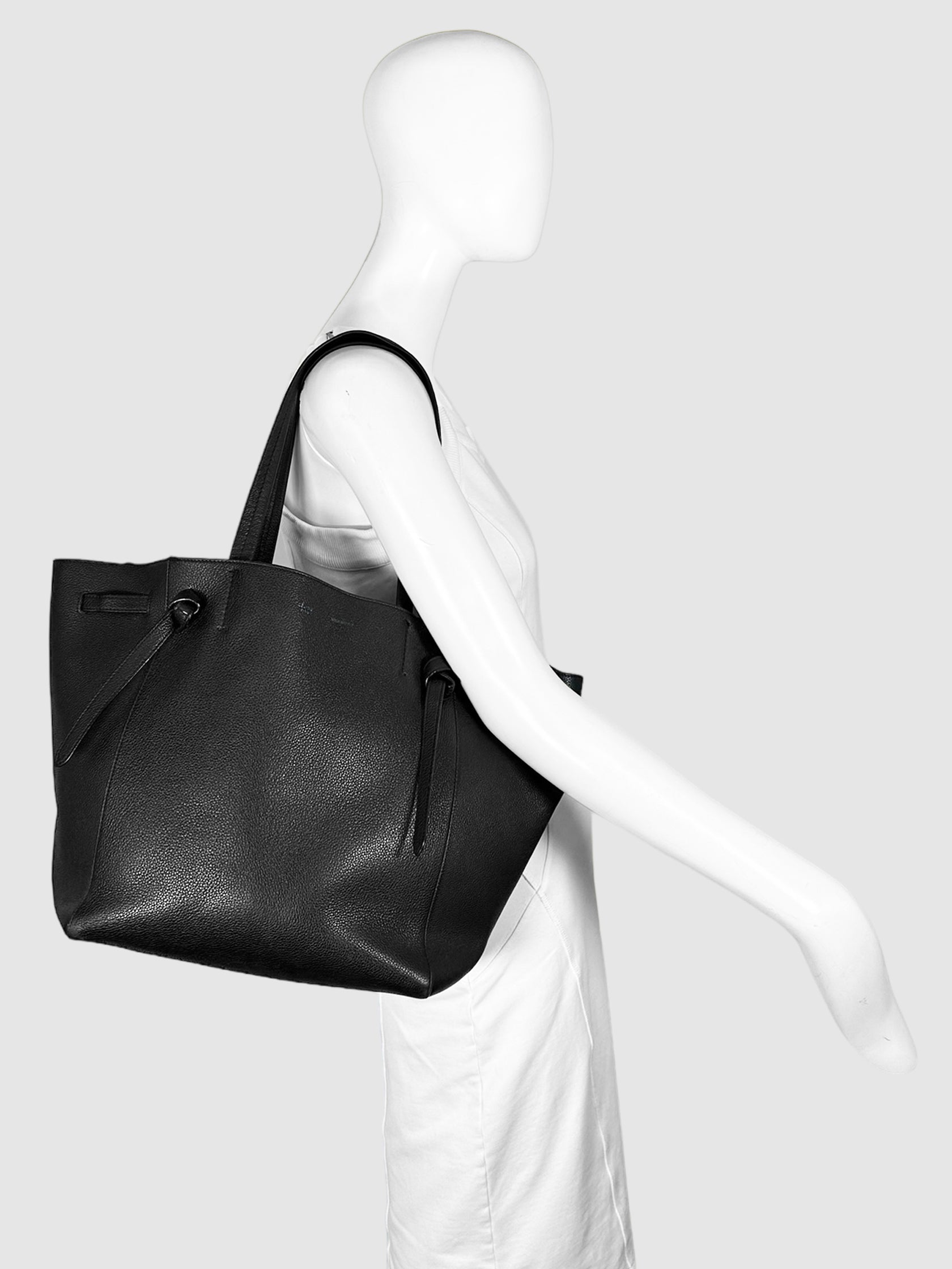 Celine Black Leather Belted Cabas Phantom Tote Consignment Secondhand Designer Luxury Resale Toronto Trendy