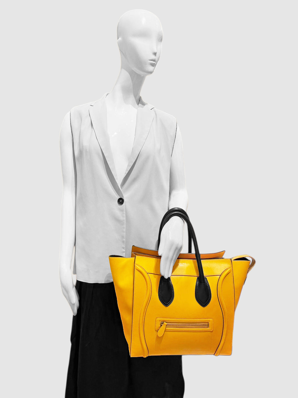 Celine Mustard Yellow Leather Mini Luggage Tote Bag handbag luxury designer secondhand consignment toronto canada