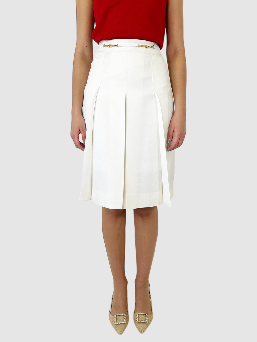 Waist Buckle Detail Pleated Midi Skirt - Size S
