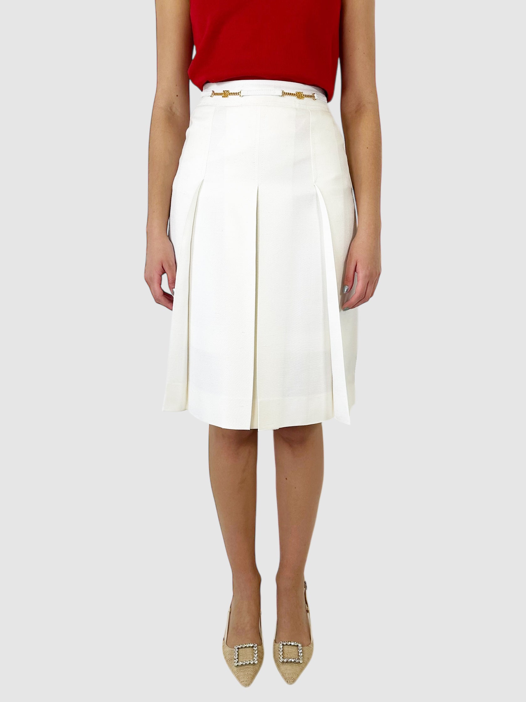 Waist Buckle Detail Pleated Midi Skirt - Size S