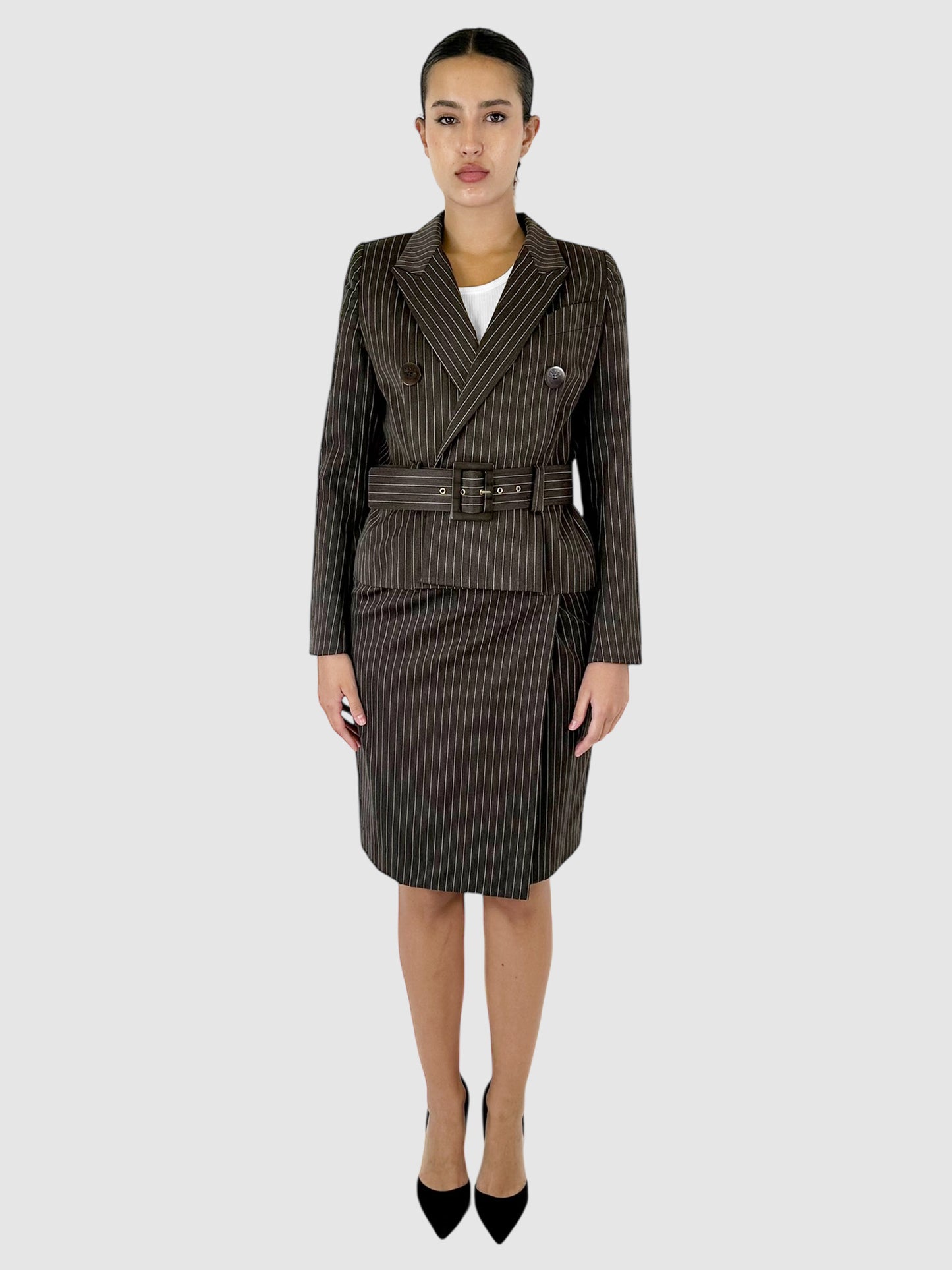 Pinstriped Wool Two-Piece Set - Size 42