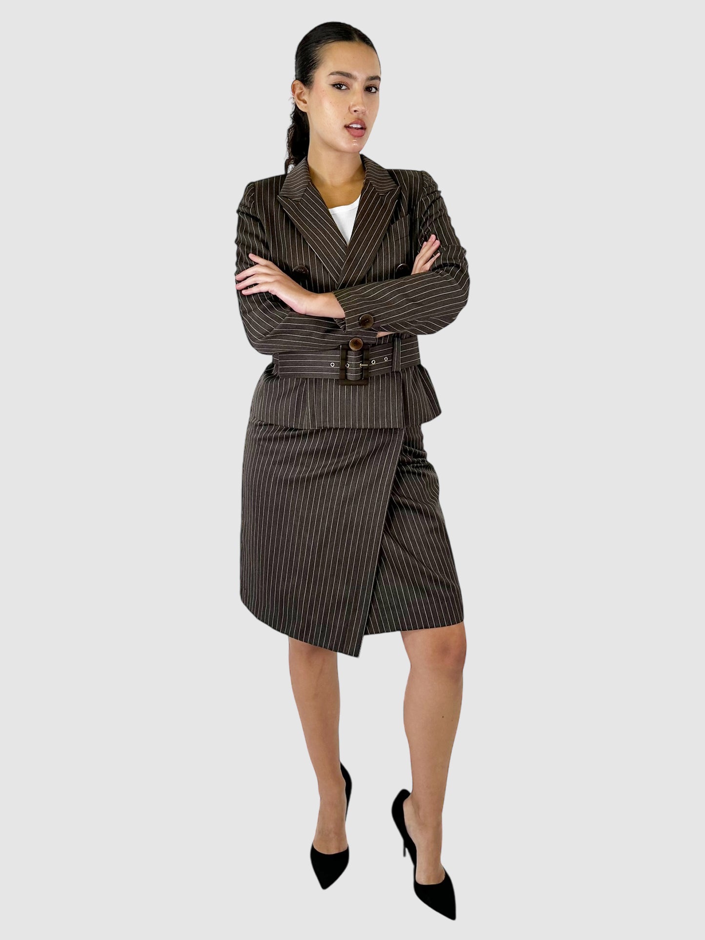 Pinstriped Wool Two-Piece Set - Size 42