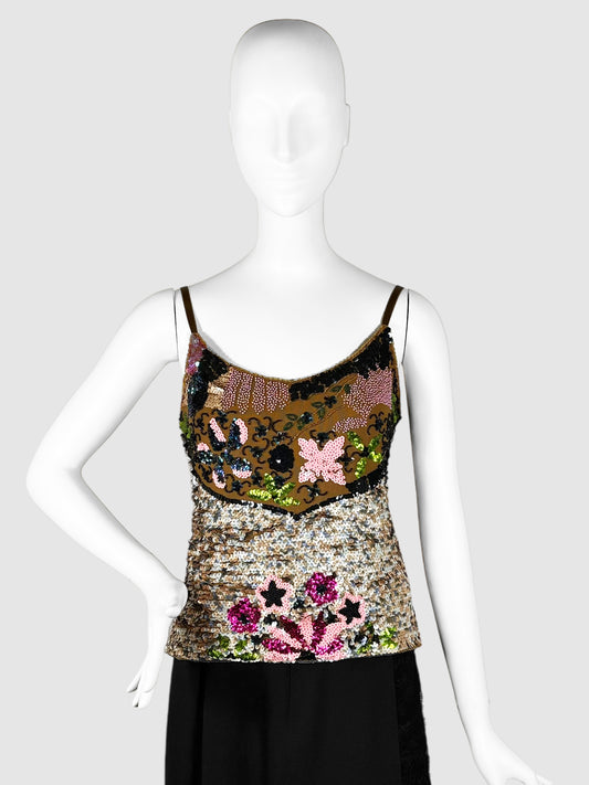 Sequinned Flower Design Top - Size 10