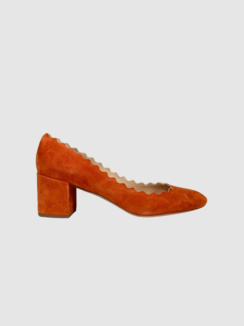 Chloe Suede Scalloped Accent Pumps - Size 38.5