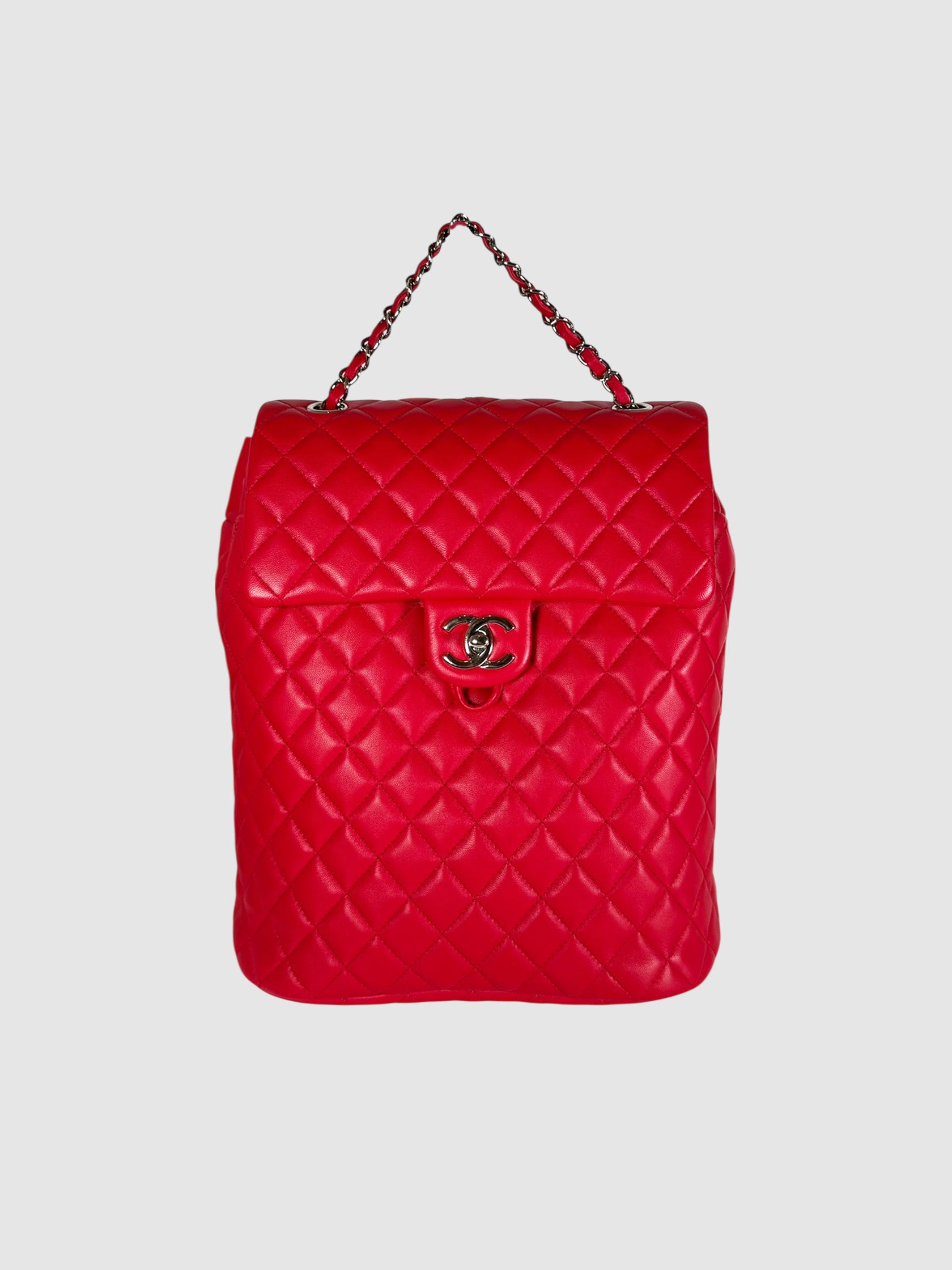 Chanel Red Urban Spirit Lambskin Quilted Leather Backpack luxury designer resale consignment toronto secondhand purse handbag
