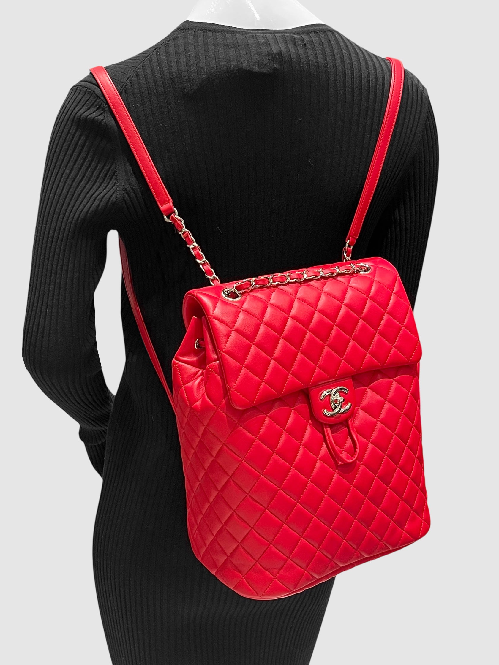 Chanel Red Urban Spirit Lambskin Quilted Leather Backpack luxury designer resale consignment toronto secondhand purse handbag