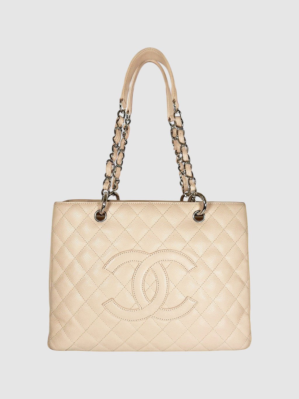 Chanel Beige Quilted Caviar Leather Grand Shopping Tote Bag luxury designer resale consignment toronto canada secondhand