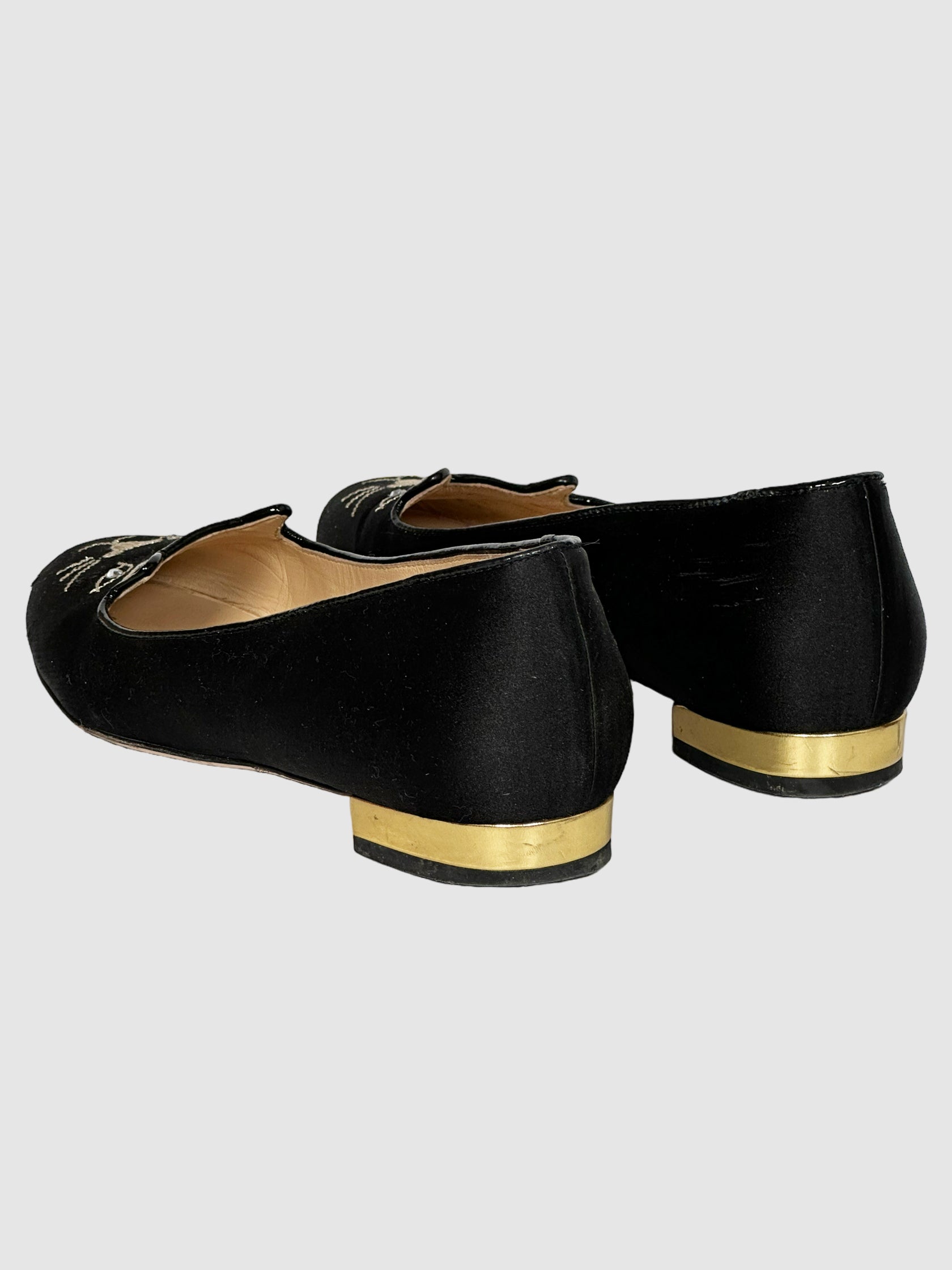 Charlotte Olympia Satin Printed Crystal Embellishments Loafers - Size 36