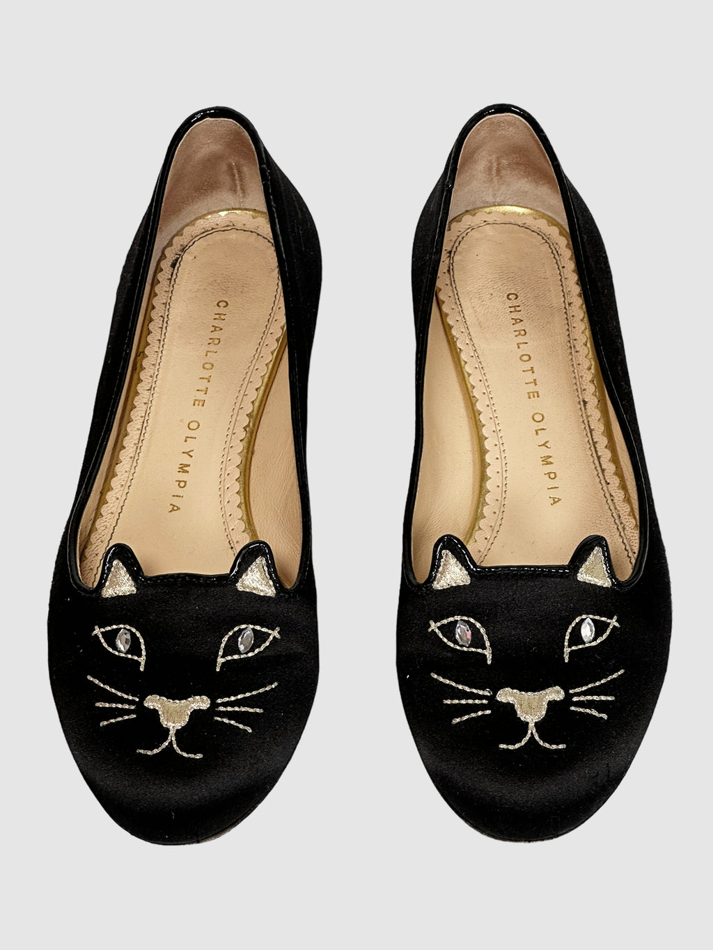 Charlotte Olympia Satin Printed Crystal Embellishments Loafers - Size 36