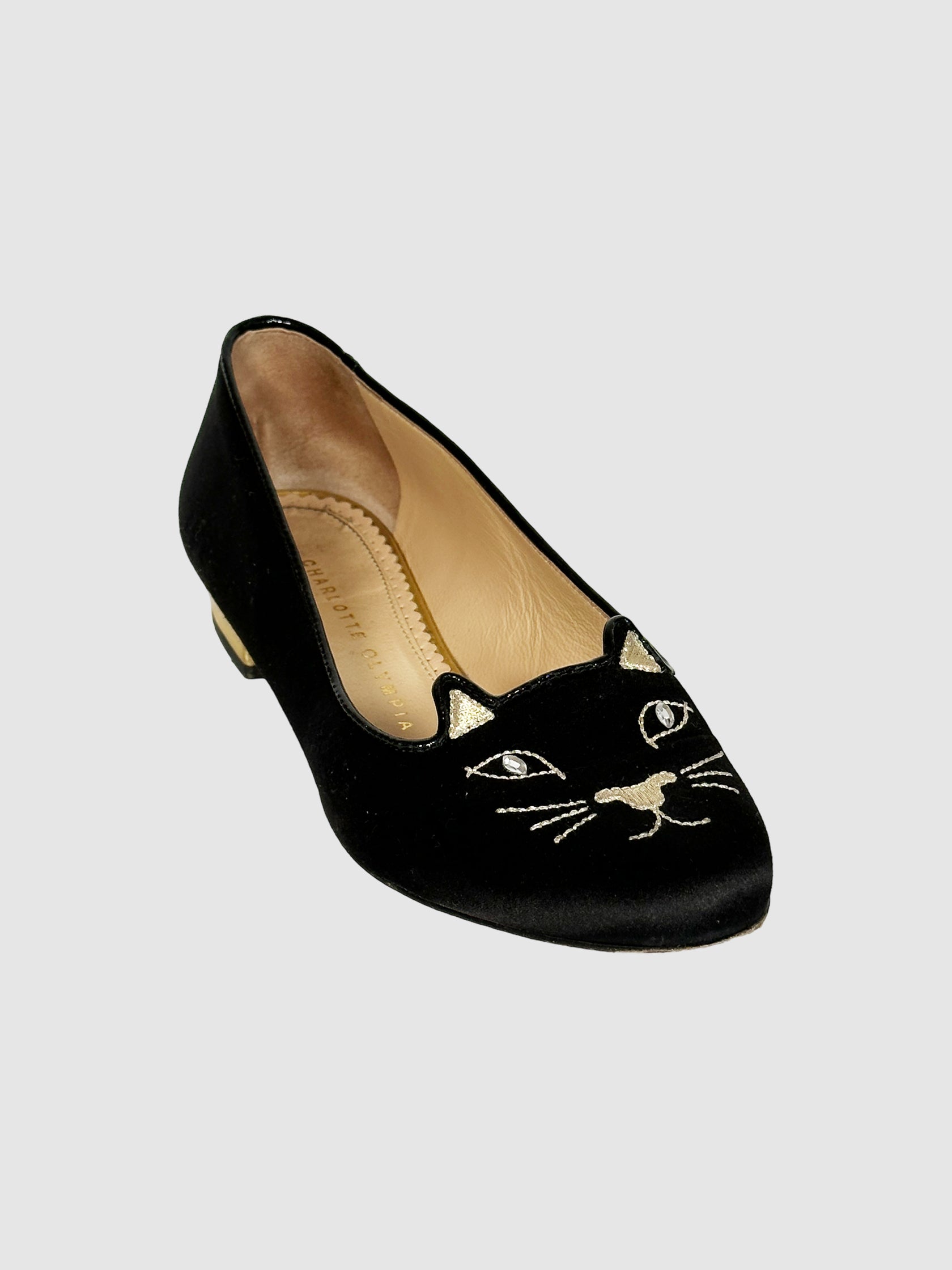 Charlotte Olympia Satin Printed Crystal Embellishments Loafers - Size 36