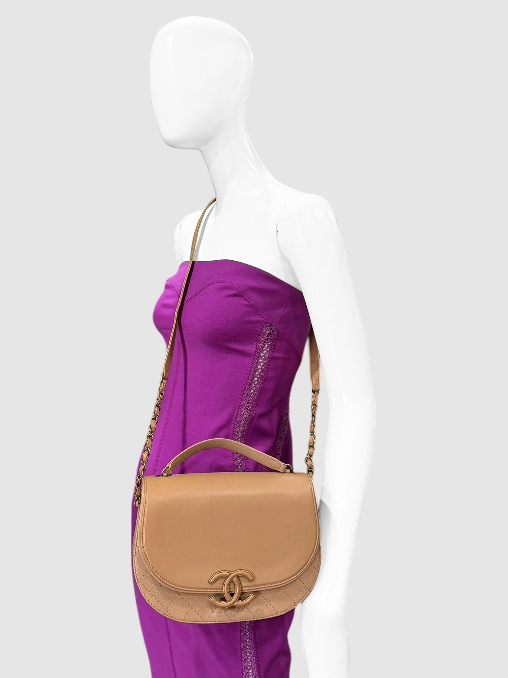 Chanel Beige Leather Coco Curve Flap Bag luxury designer resale consignment toronto canada