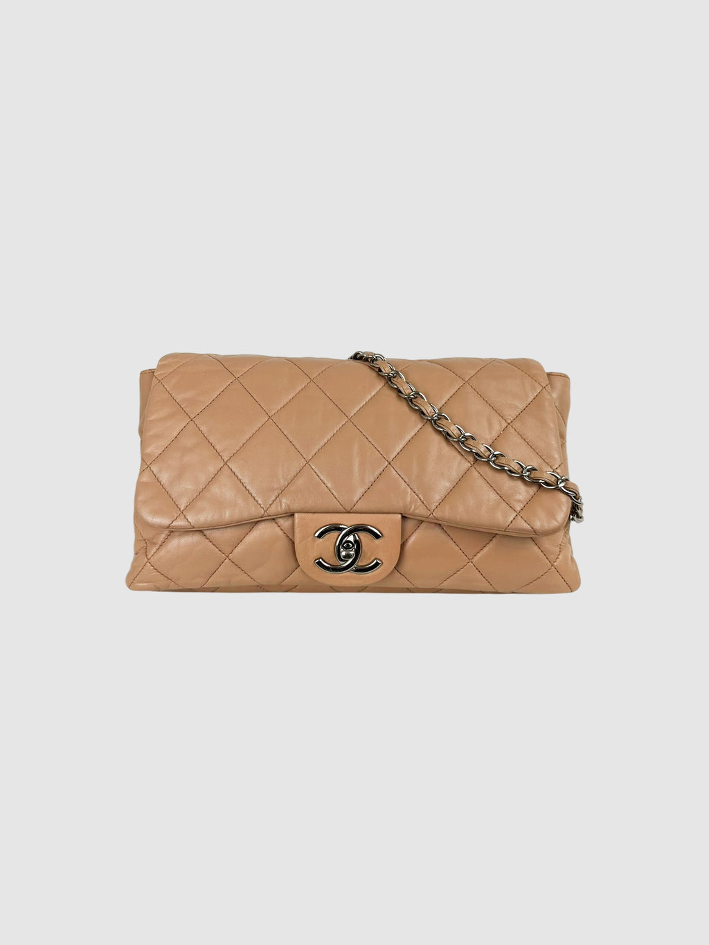 Chanel Beige Quilted Lambskin Leather Accordion Flap Bag luxury designer resale consignment toronto canada secondhand