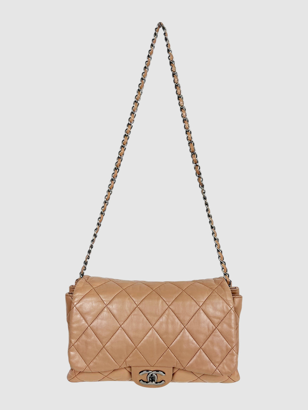 Chanel Beige Quilted Lambskin Leather Accordion Flap Bag luxury designer resale consignment toronto canada secondhand