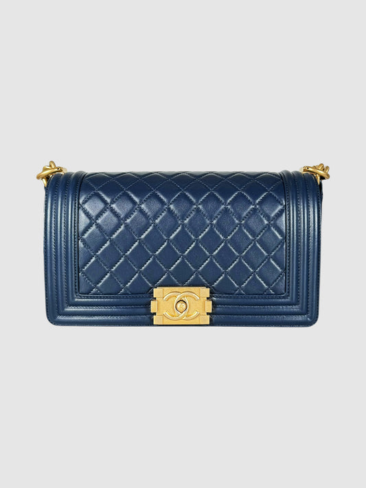 Chanel Navy Blue 2017 Medium Quilted Boy Bag Luxury Designer Resale Consignment Toronto