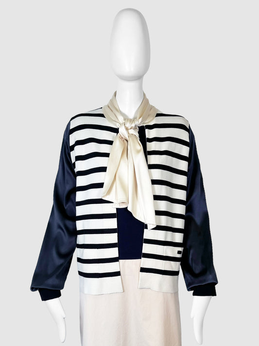 Stripe Neck Tie Cardigan - Size 42