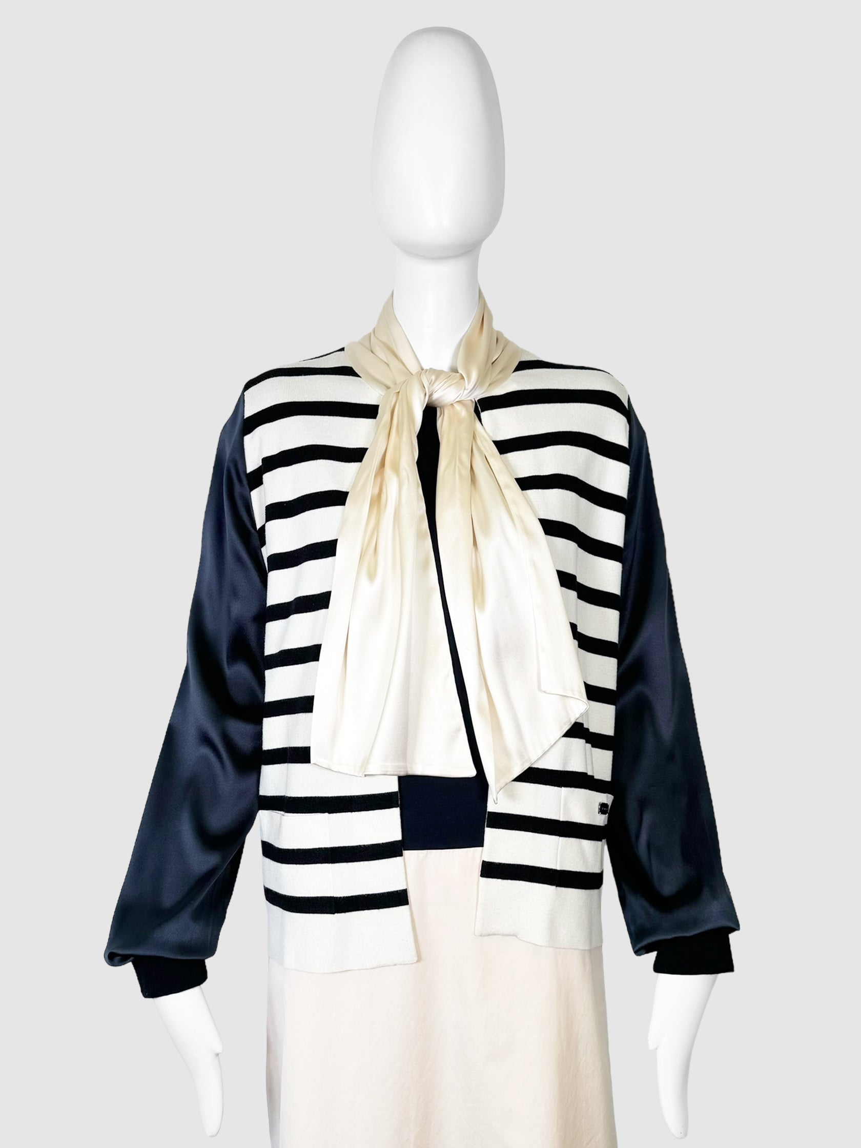 Stripe Neck Tie Cardigan - Size 42