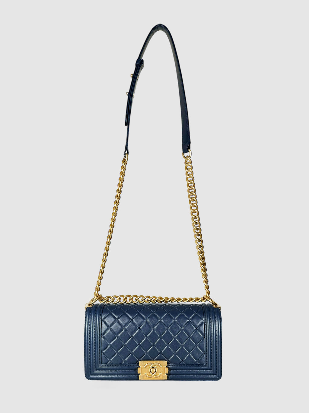 Chanel Navy Blue 2017 Medium Quilted Boy Bag Luxury Designer Resale Consignment Toronto